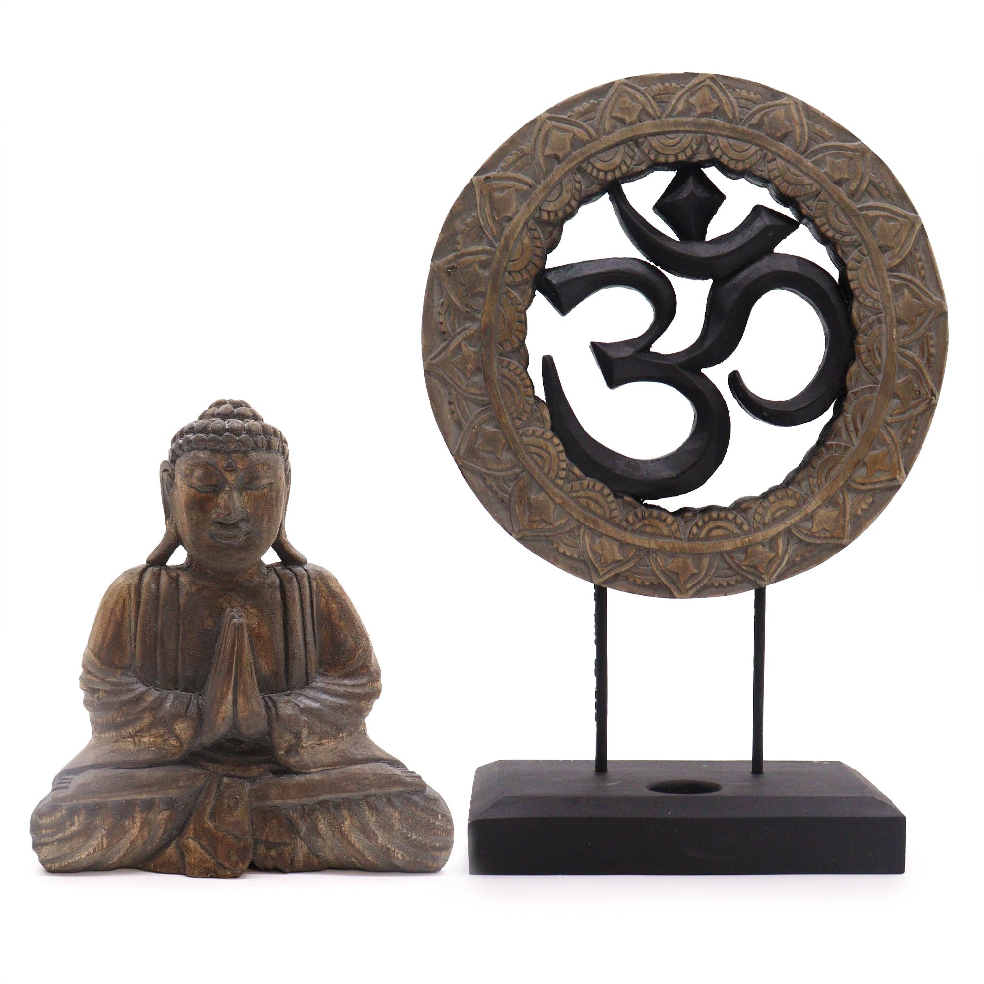 Conjunto Feng Shui Buda Om Cinzento e Preto