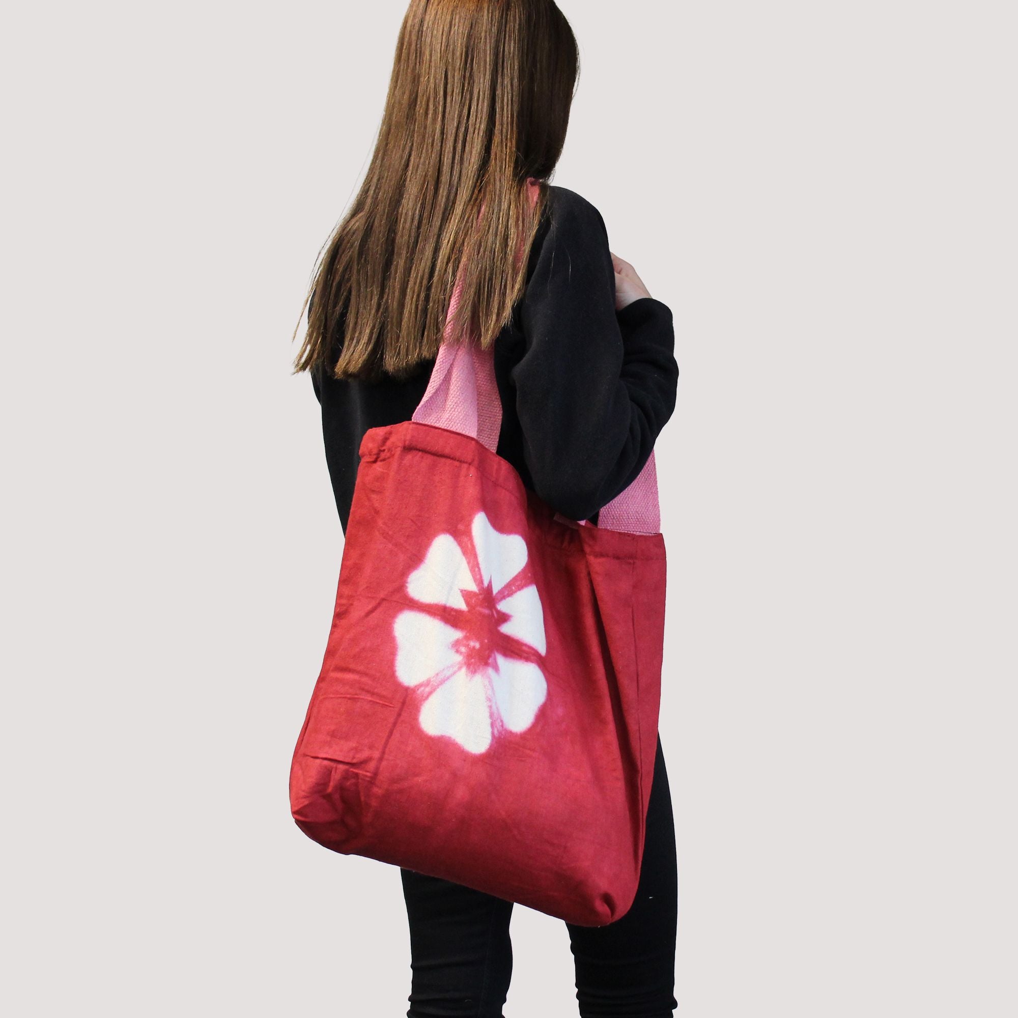 Bolsa de Algodão Natural Tie Dye - Flor Granada - Alça Rosa