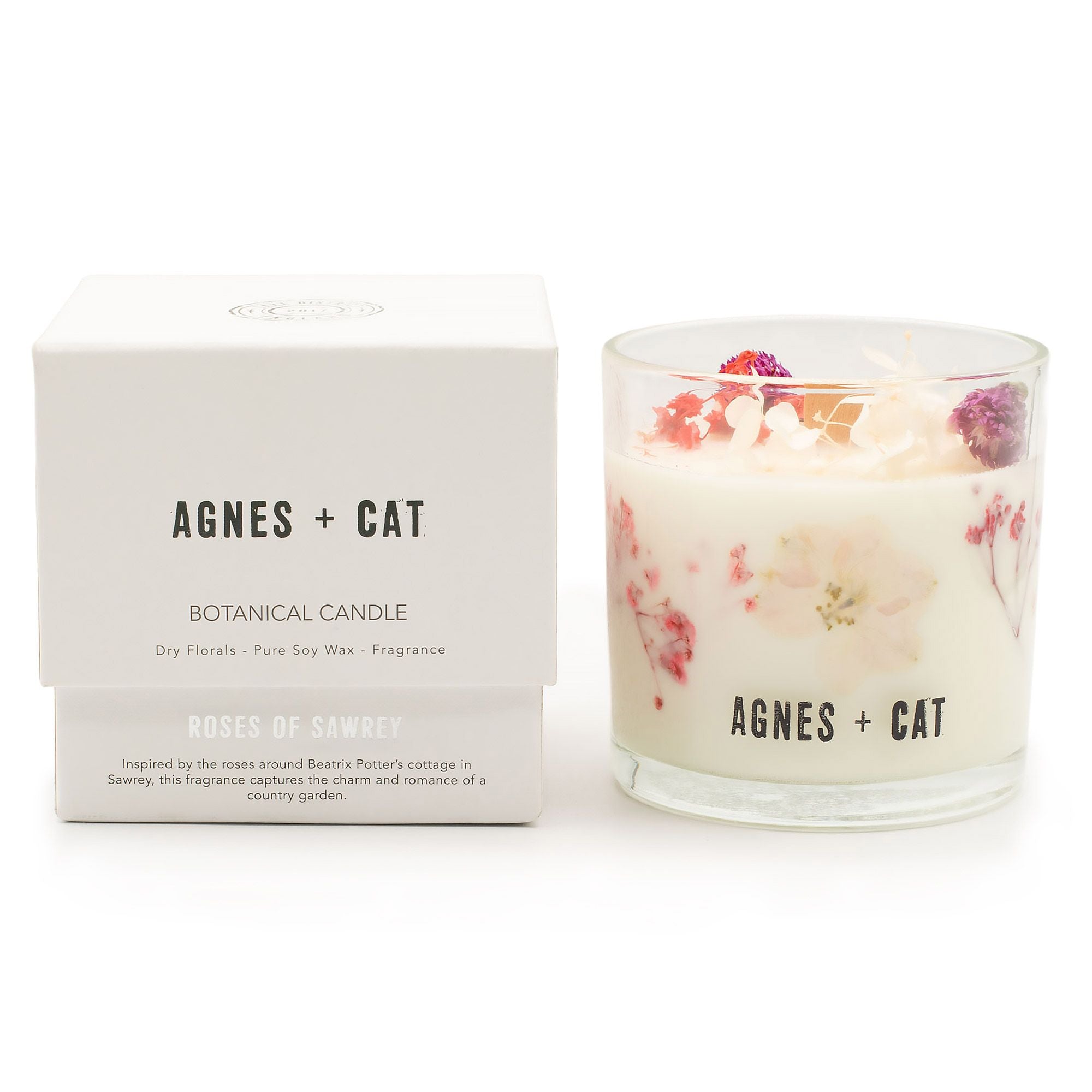 Vela Botânica de Cera de Soja Agnes + Cat Roses of Sawrey