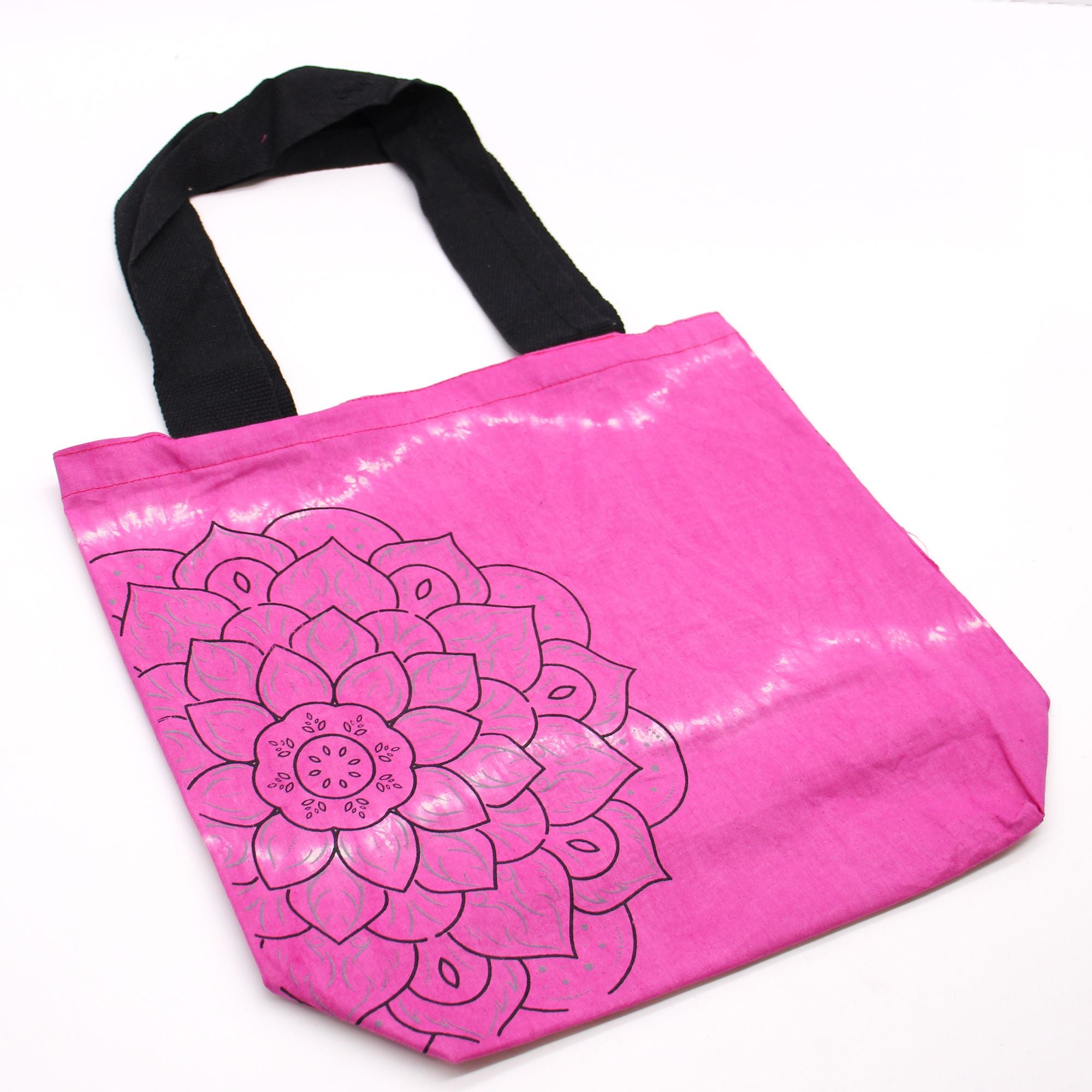 Bolsa de Algodão Tie Dye - Mandala - Magenta - Alça Preta
