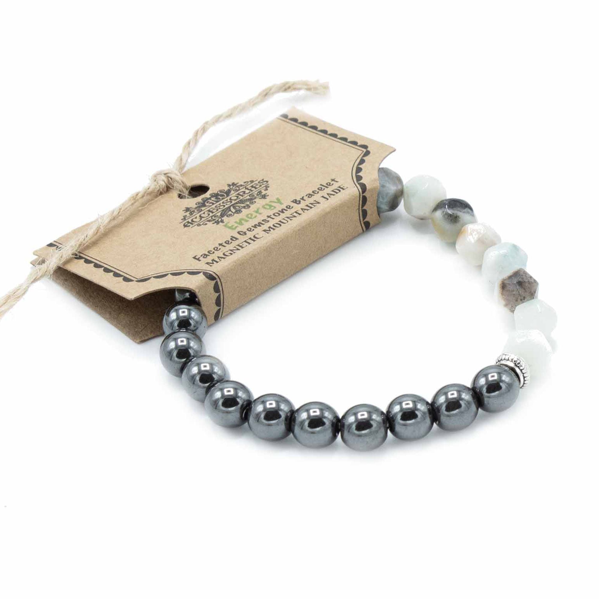 Carved Natural Stone Magnetic Bracelet - Mountain Jade