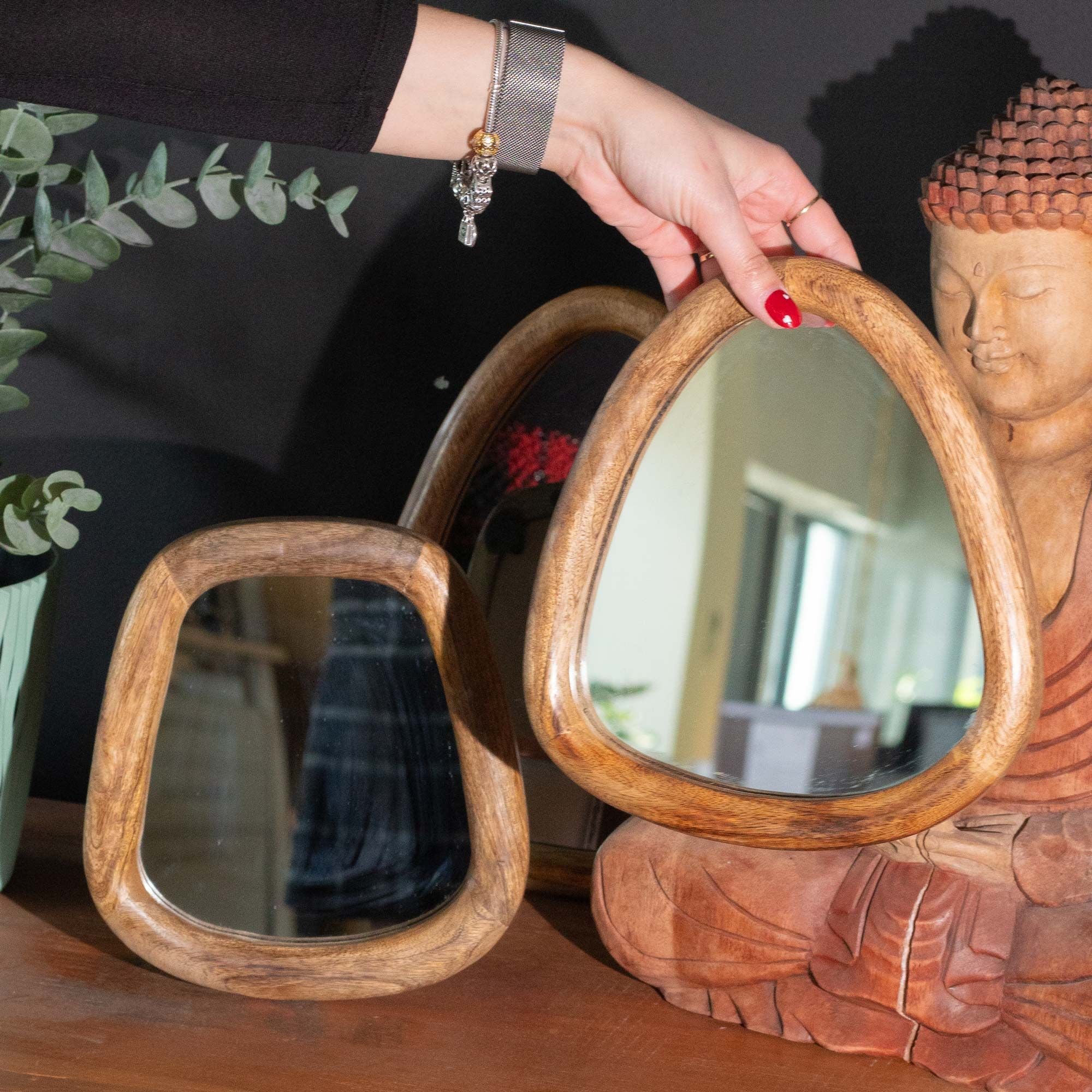 Set of Pebble-Shaped Mirrors with Dark Brown Finish