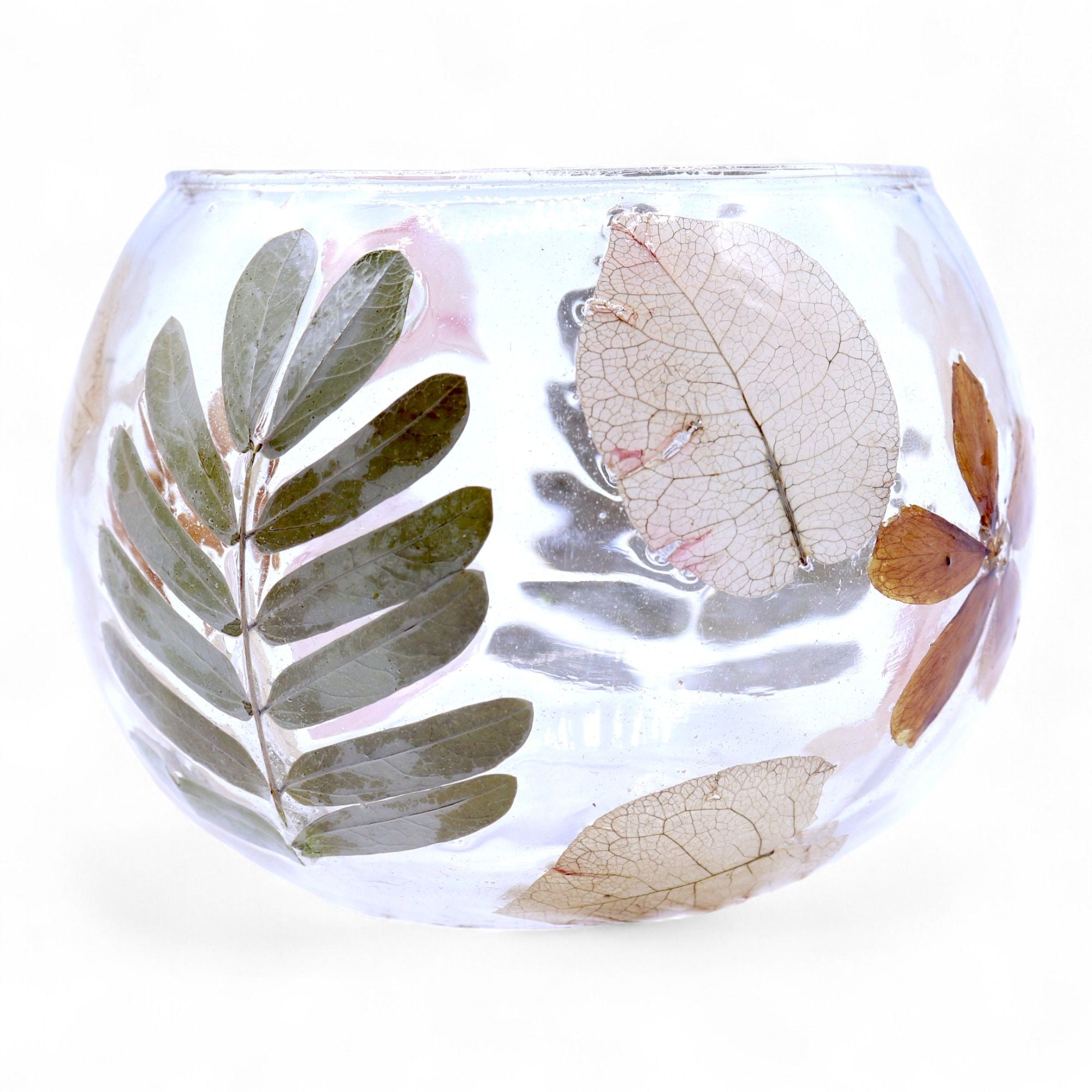 Castiçal de Vidro Floral Natural Taça Primavera 8 x 10 cm