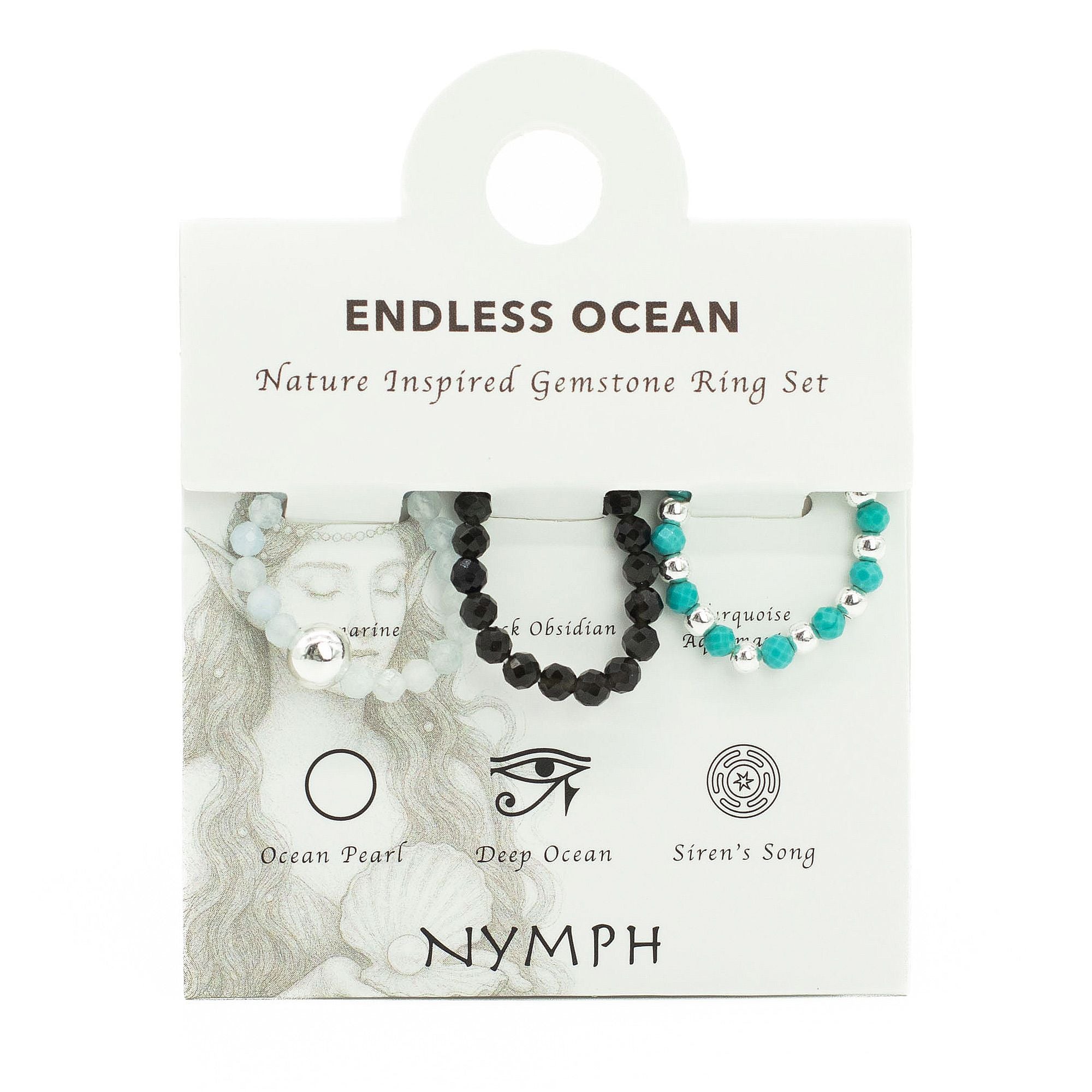 Conjunto de Anéis com Pedra Nymph – Oceano Infinito