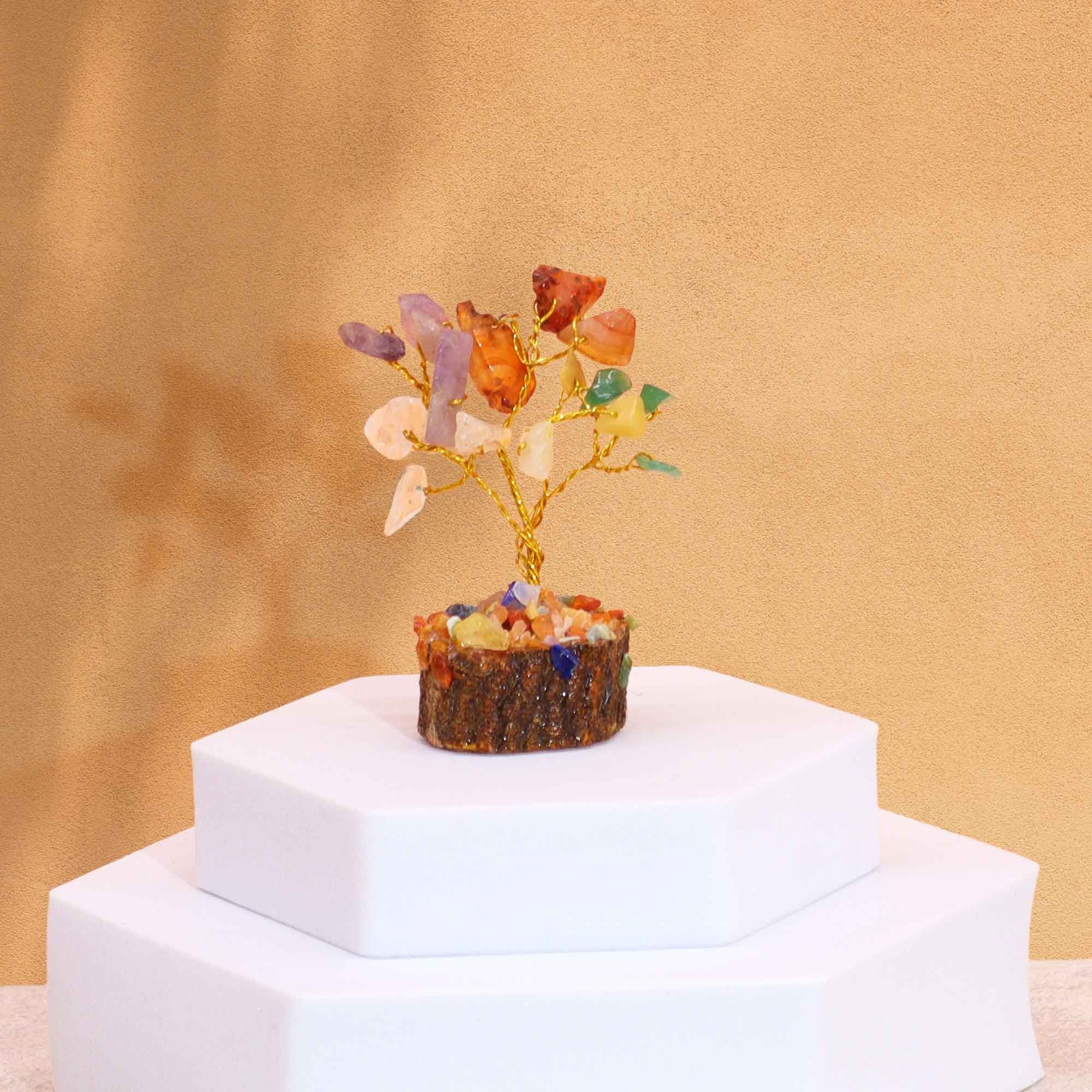 Mini Árbol de Piedras Naturales Base Madera Multiedras (15 Piedras)