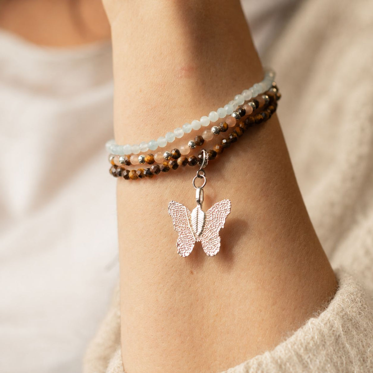 Conjunto de 3 Pulseiras Nymph Spirit com Pedras Naturais - Pôr do Sol no Mar