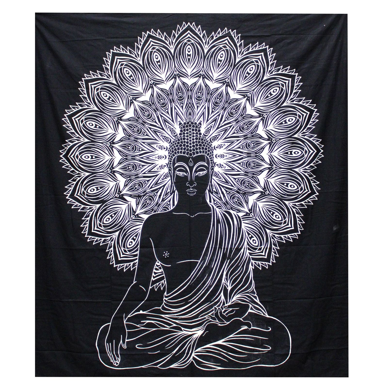 Colcha de Algodão Dupla Preto e Branco com Tapeçaria Buda