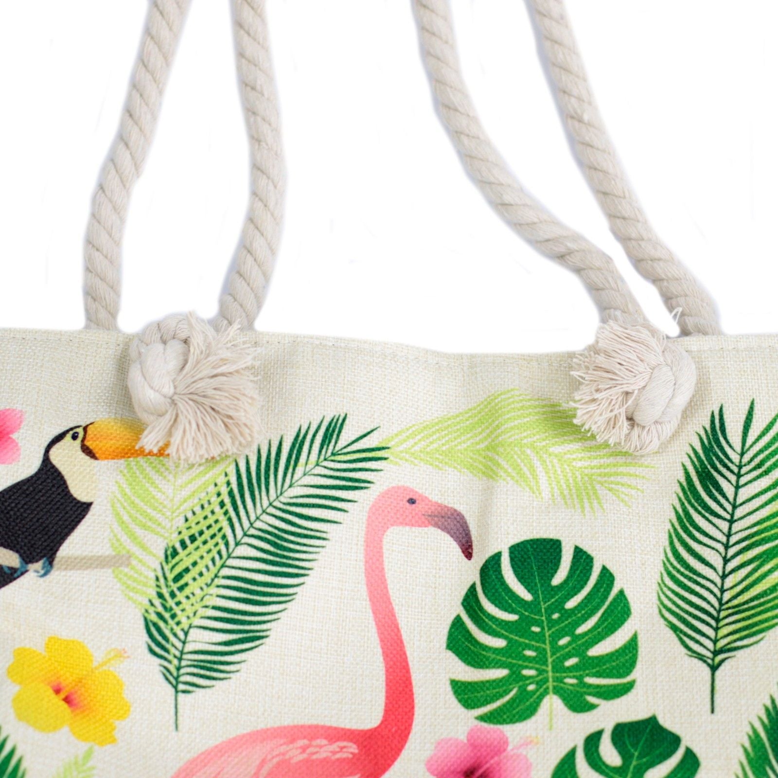 Bolsa shopper com alça de corda - Flamingo tropical