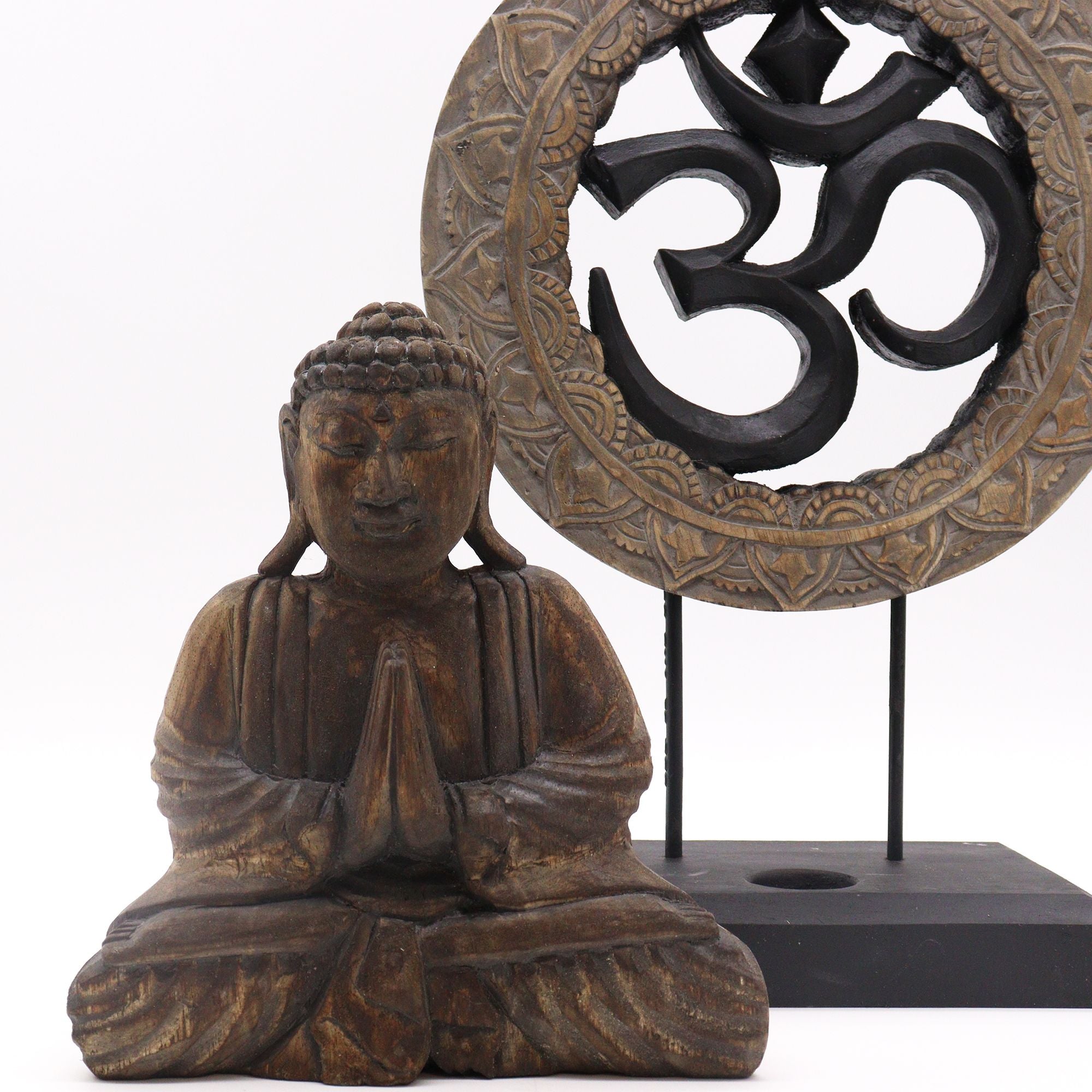 Conjunto Feng Shui Buda Om Cinzento e Preto