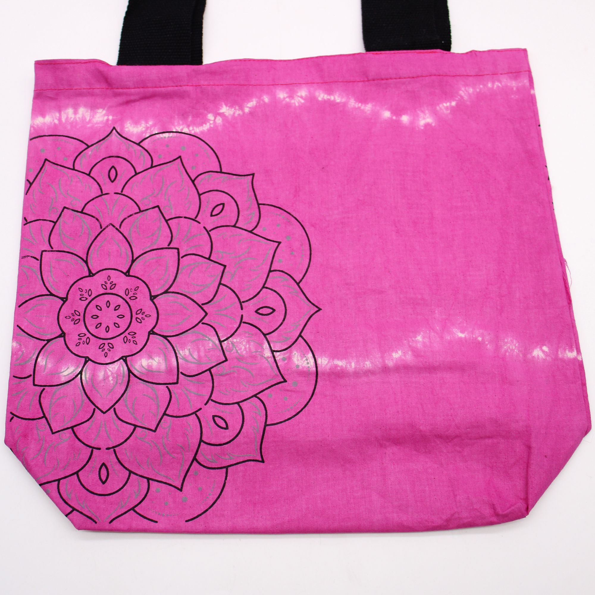Bolsa de Algodão Tie Dye - Mandala - Magenta - Alça Preta