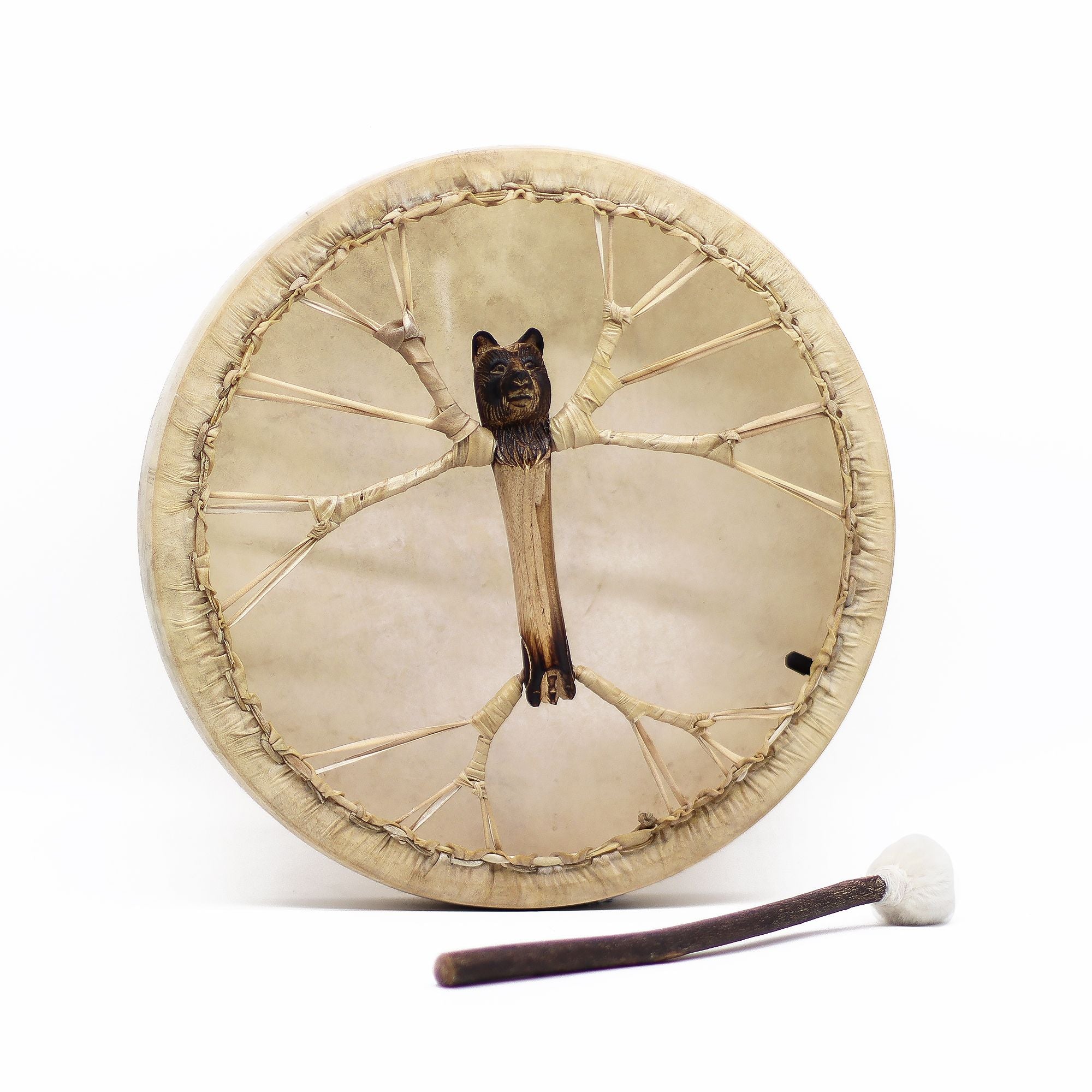 Tambor Xamânico Espírito do Urso com Baqueta - Ajustável - 40 cm