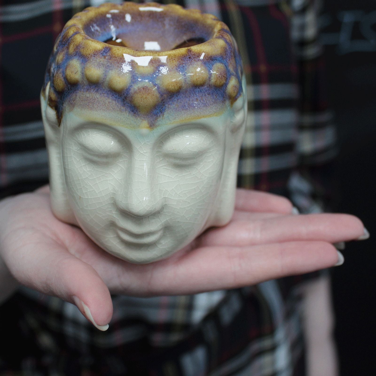 Queimador de Óleo Buda Rosto – Marfim e Azul