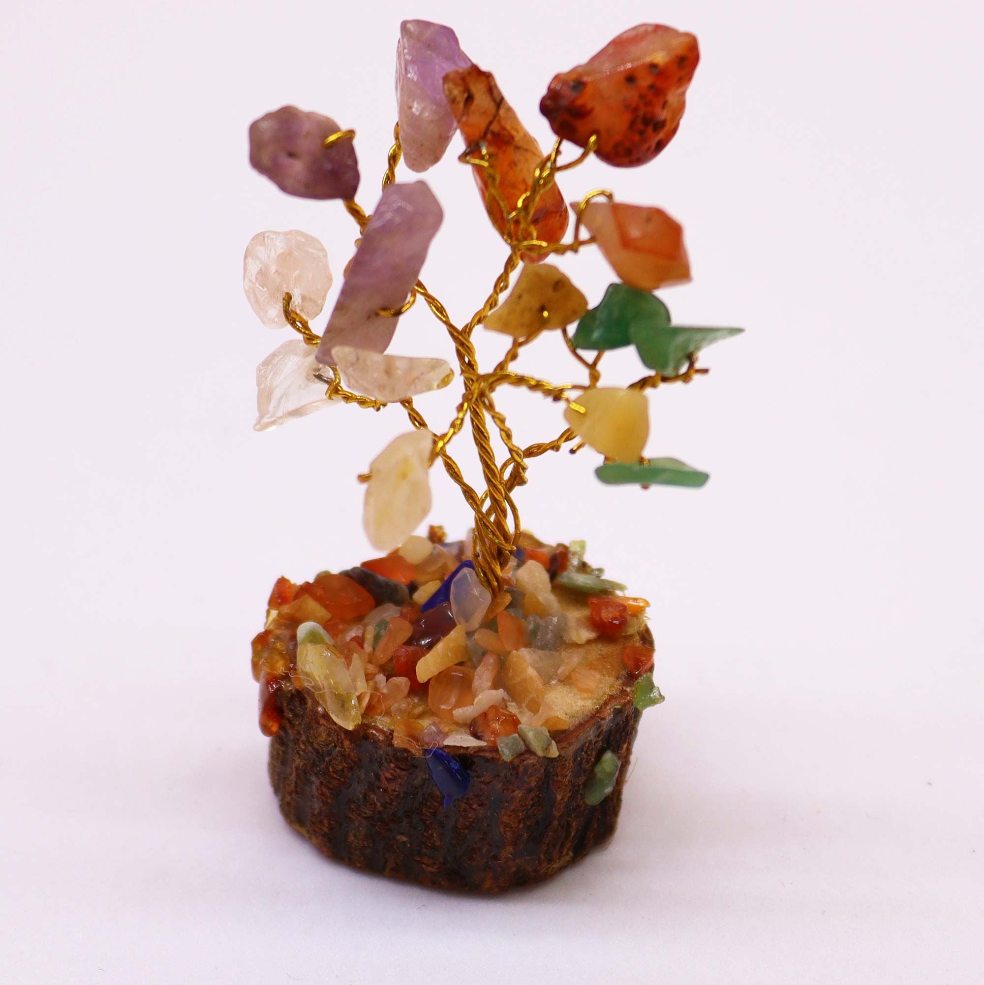 Mini Árbol de Piedras Naturales Base Madera Multiedras (15 Piedras)