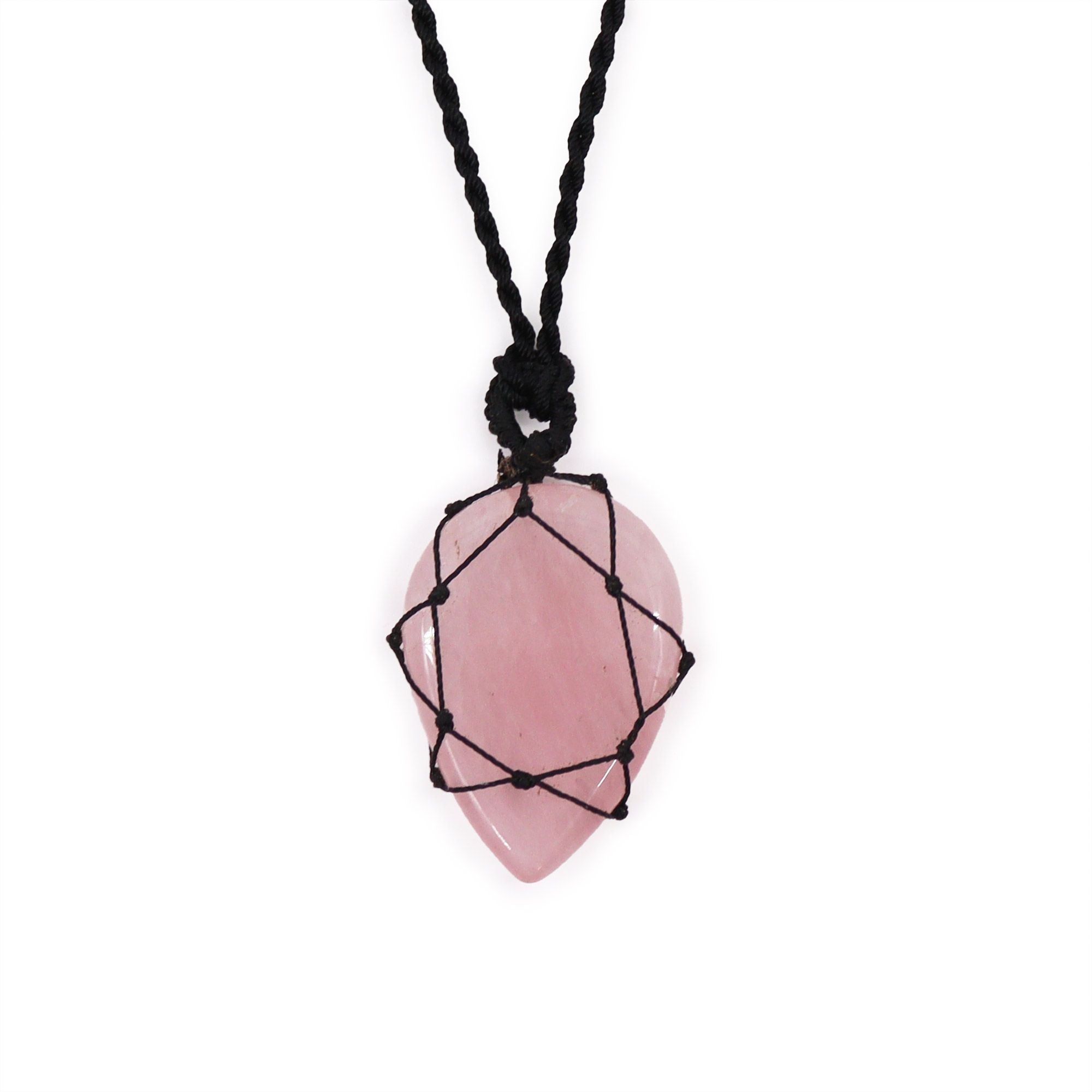 Pendente em Forma de Lágrima de Pedras Preciosas Entrelaçadas - Quartzo Rosa