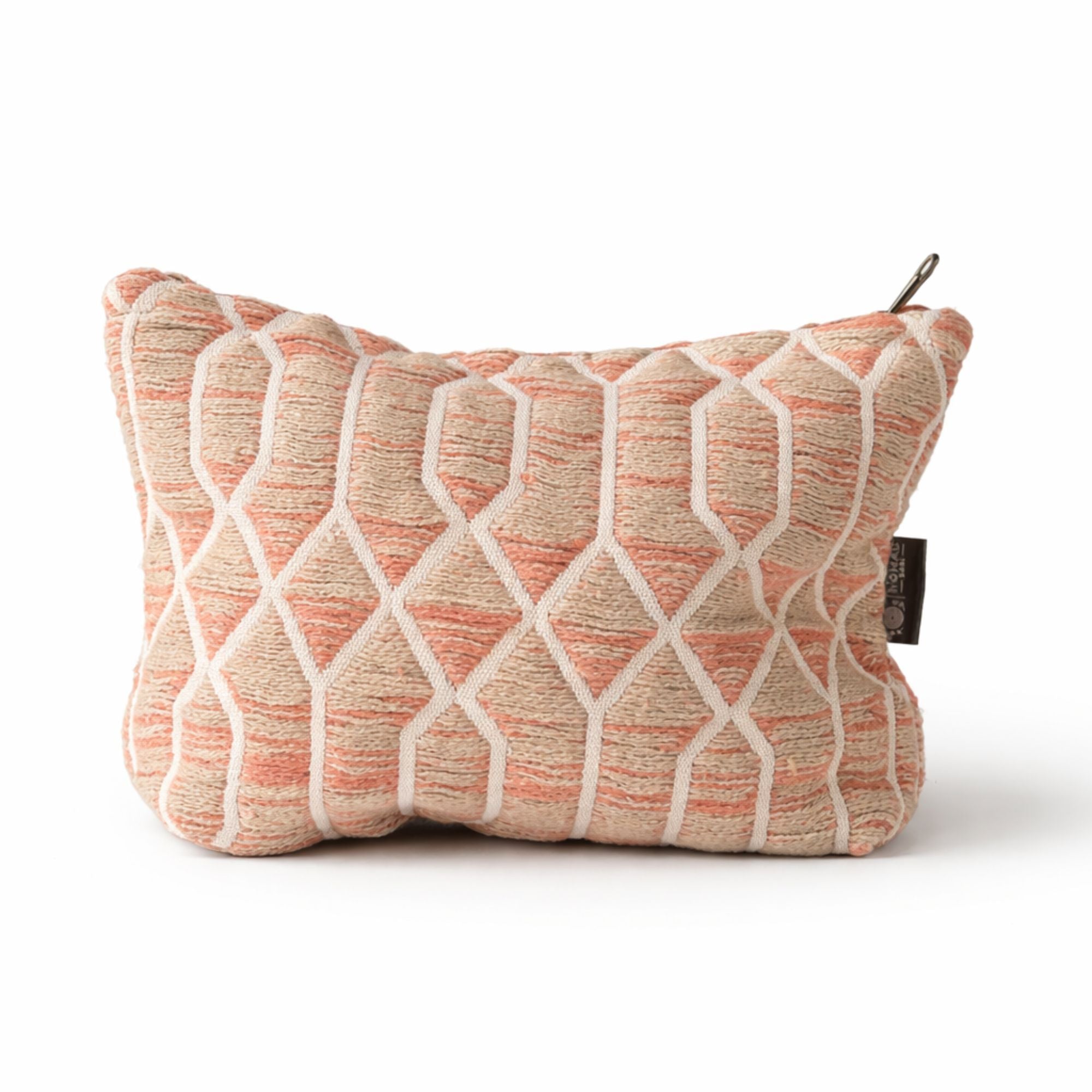 Necessaire em Tecido Jacquard Indiano - Padrão Rosa Geométrico