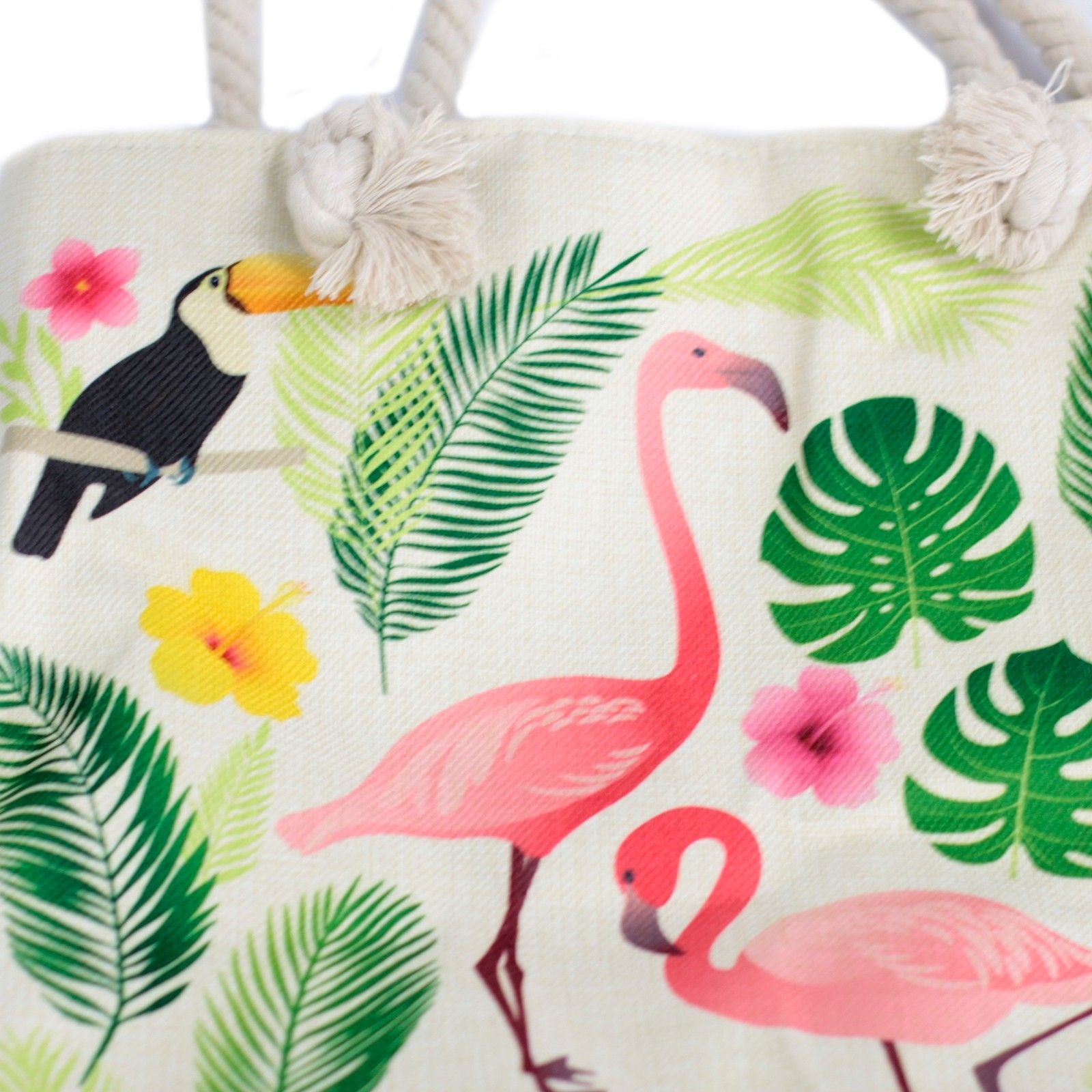 Bolsa shopper com alça de corda - Flamingo tropical