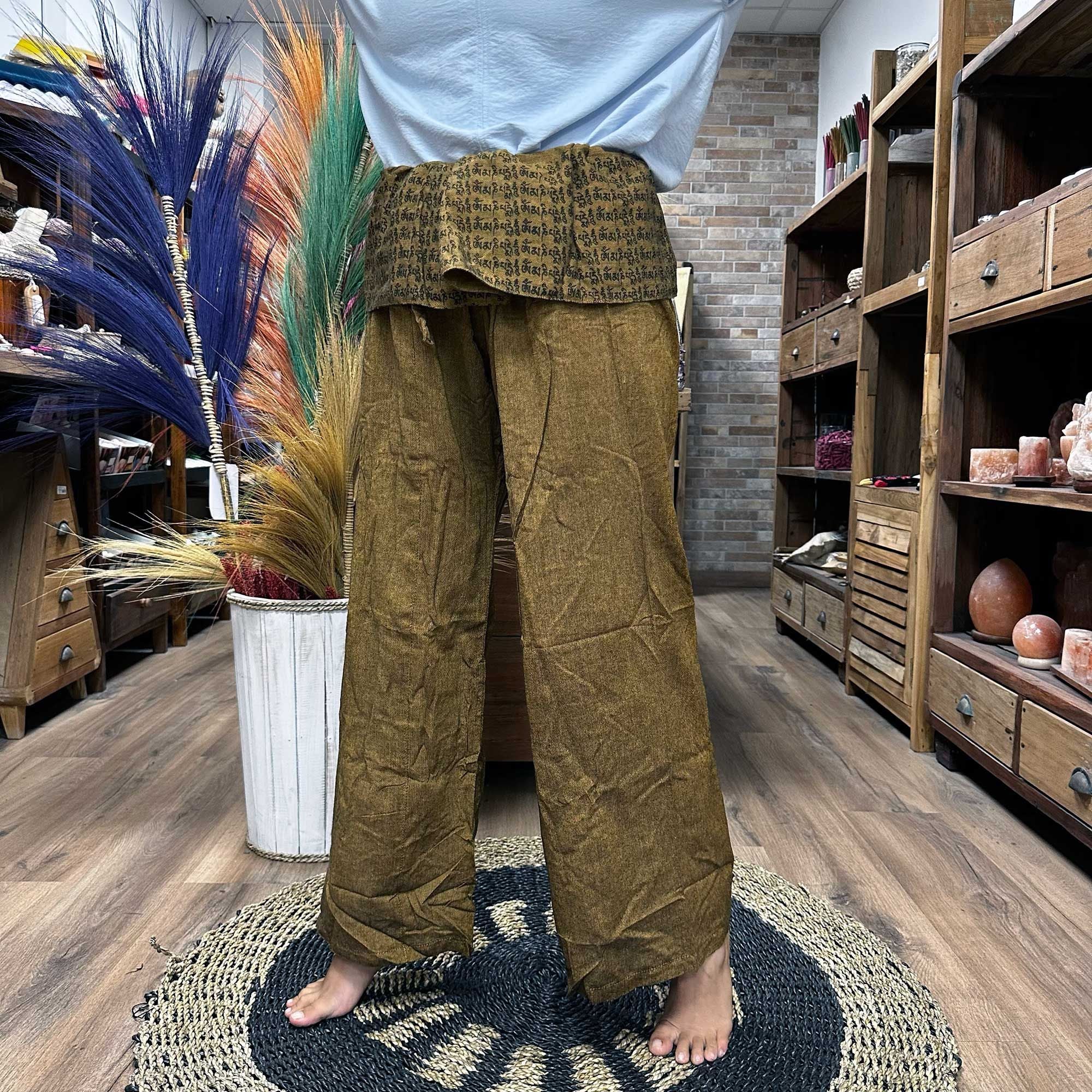 Calças de ioga e festivais - Mantra mandala do pescador tailandês em laranja