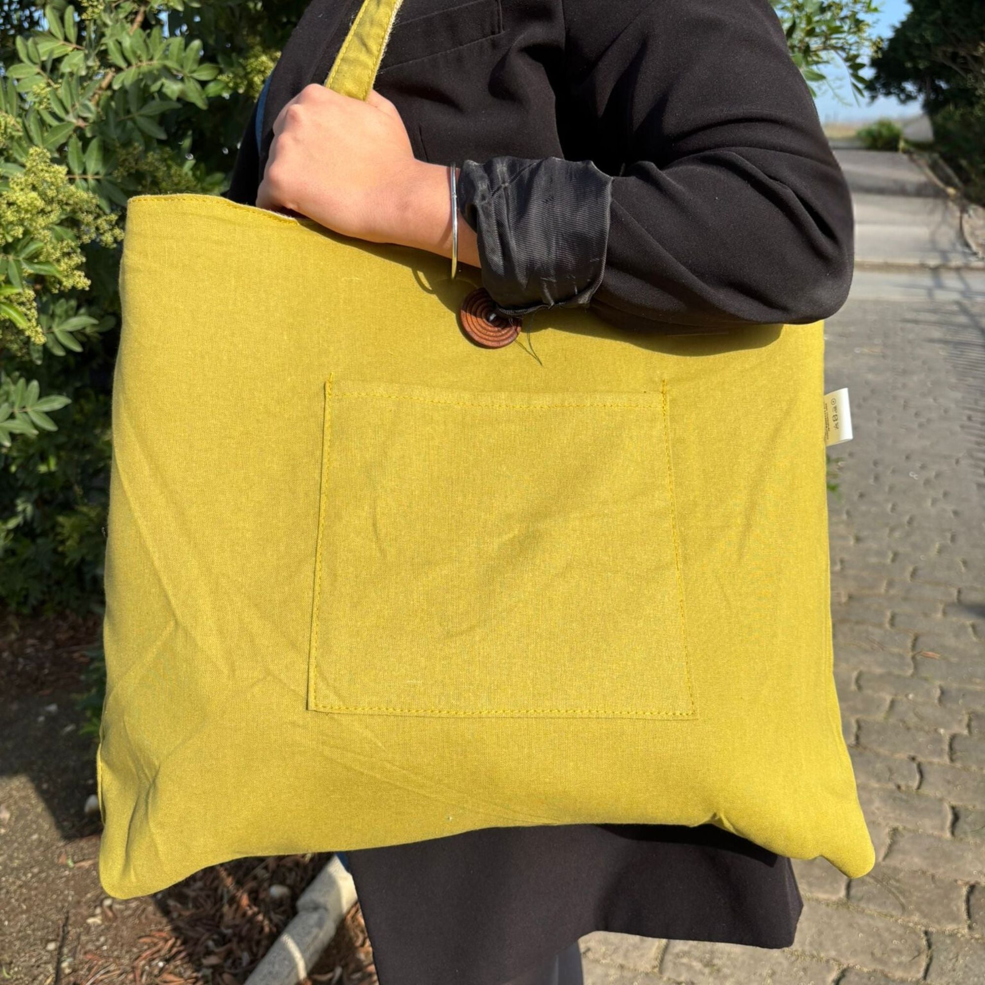 Bolsa Grande Reversível de Juta e Algodão - Pistácio