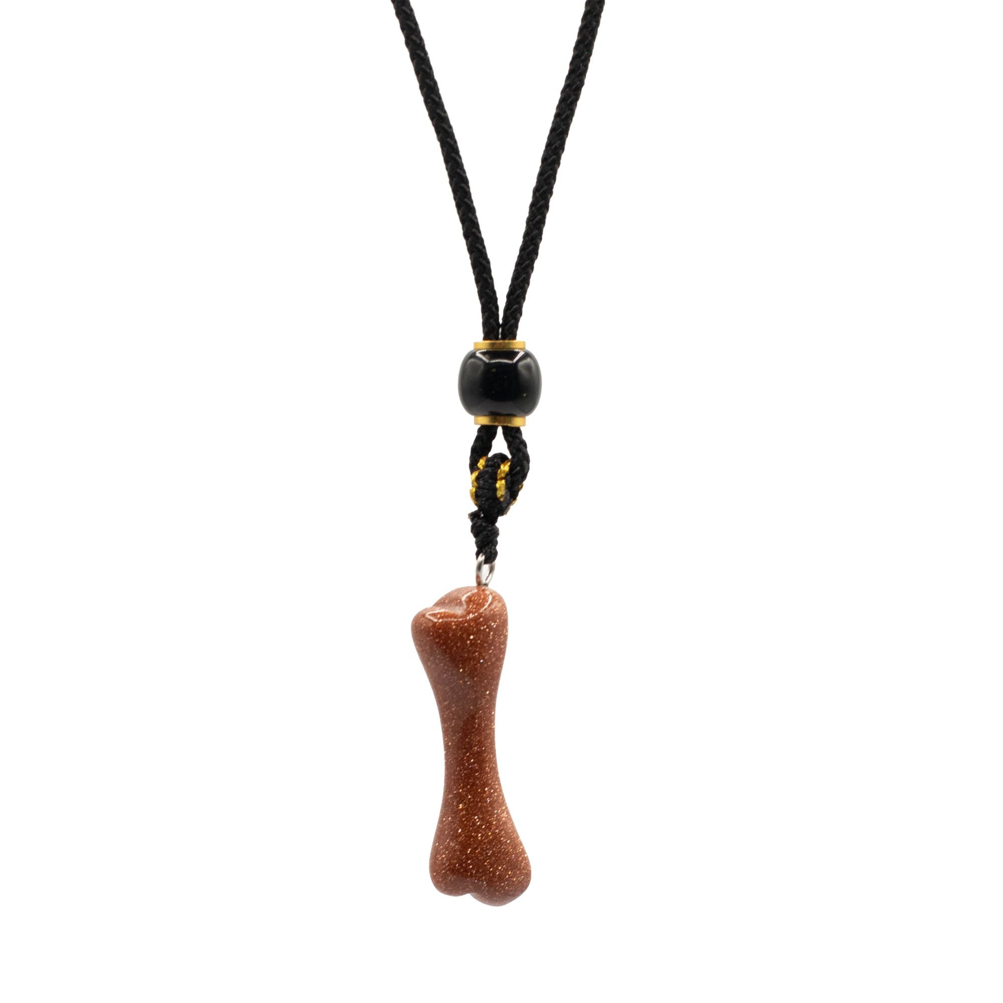 Colar com Cordão e Pendente de Pedra Preciosa - Goldstone em Forma de Osso
