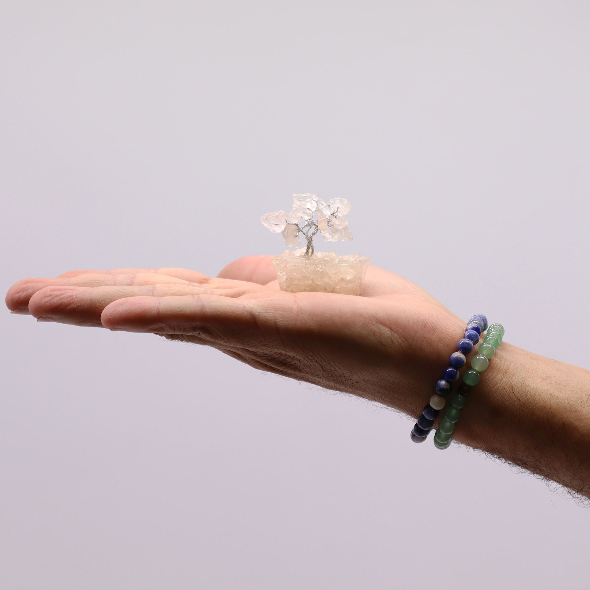 Mini Árvore de Pedras Naturais Base Orgonite Quartzo Transparente (15 Pedras)