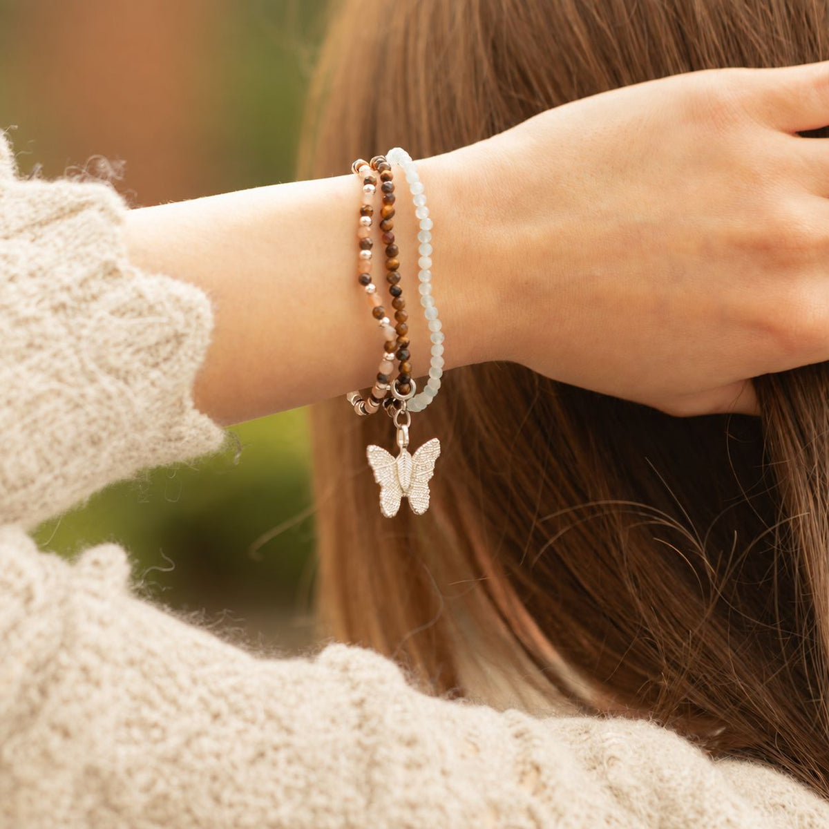 Conjunto de 3 Pulseiras Nymph Spirit com Pedras Naturais - Pôr do Sol no Mar