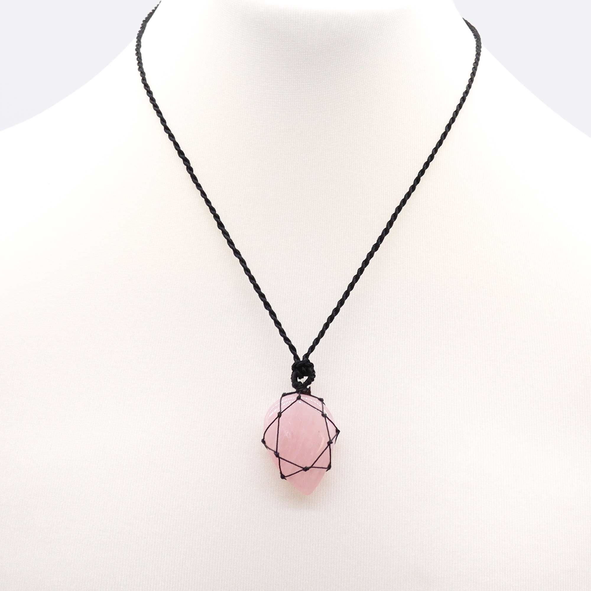 Pendente em Forma de Lágrima de Pedras Preciosas Entrelaçadas - Quartzo Rosa
