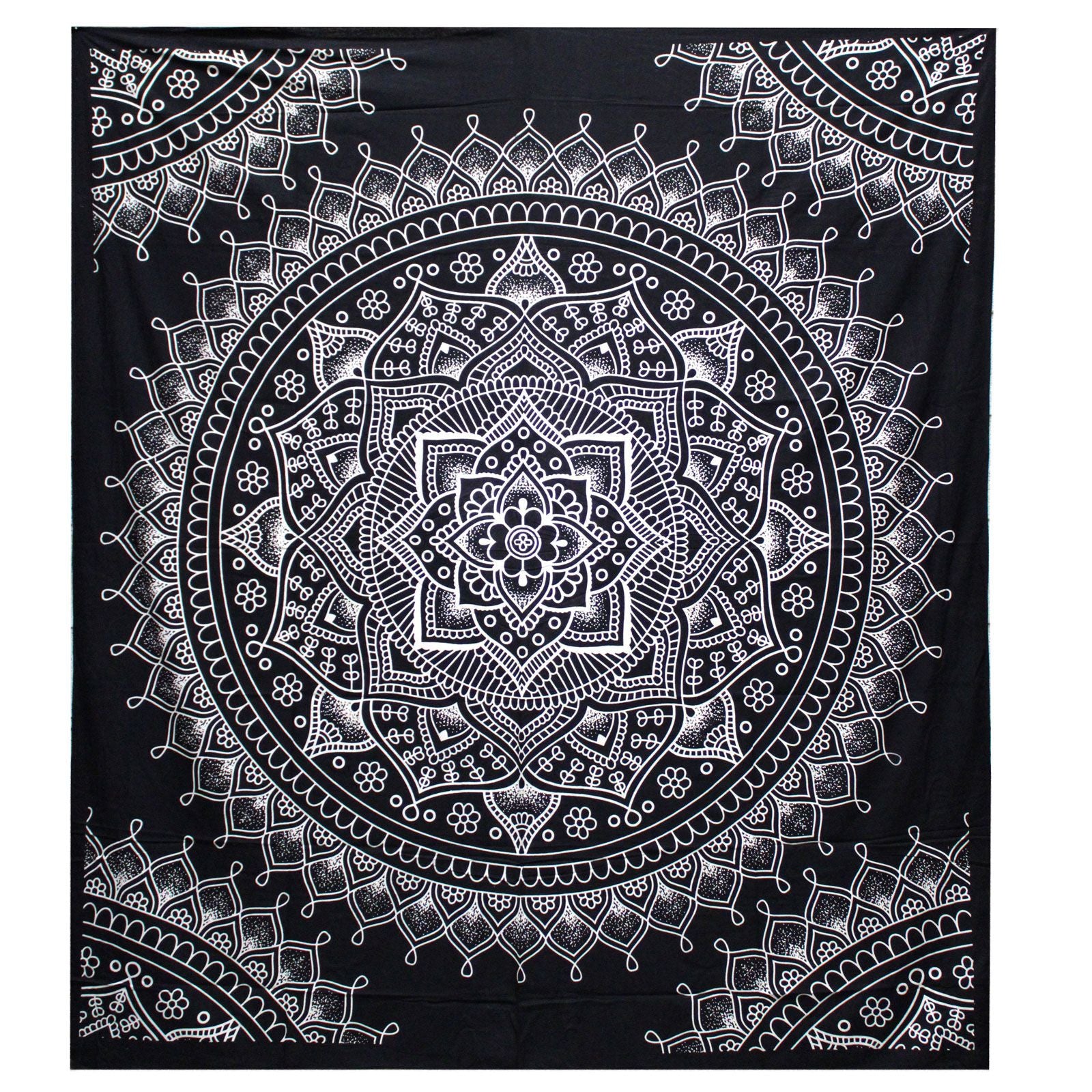 Colcha de Algodão Dupla Preto e Branco com Tapeçaria Flor de Lótus