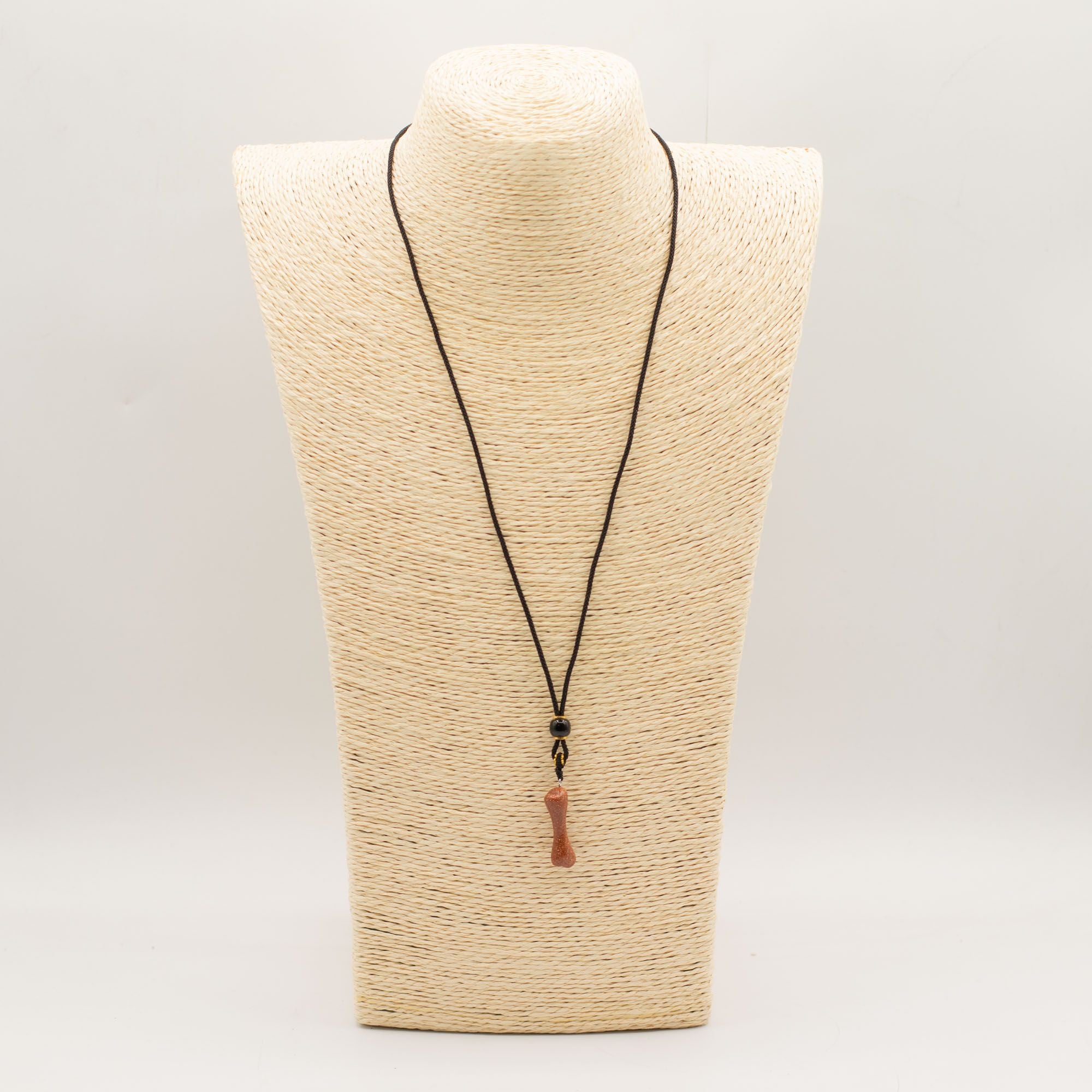 Colar com Cordão e Pendente de Pedra Preciosa - Goldstone em Forma de Osso