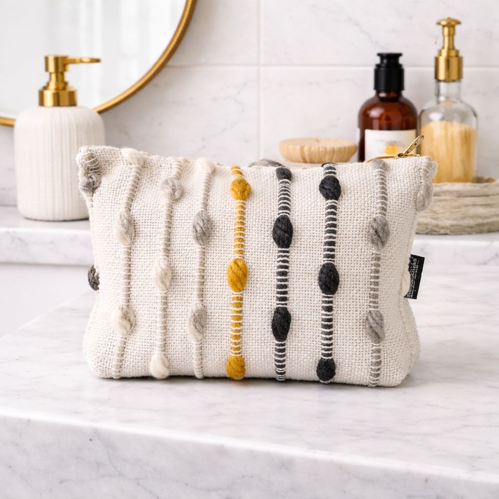 Necessaire em Tecido Jacquard Indiano - Padrão Nó Boémio
