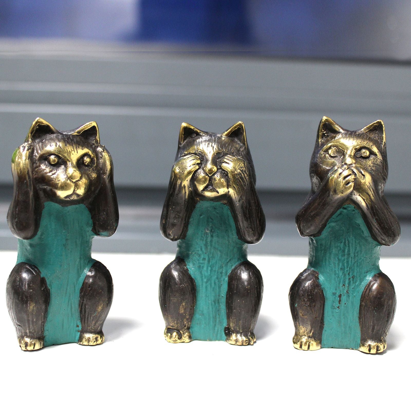 Set of 3 – See No Evil, Hear No Evil, Speak No Evil – Brass Cats