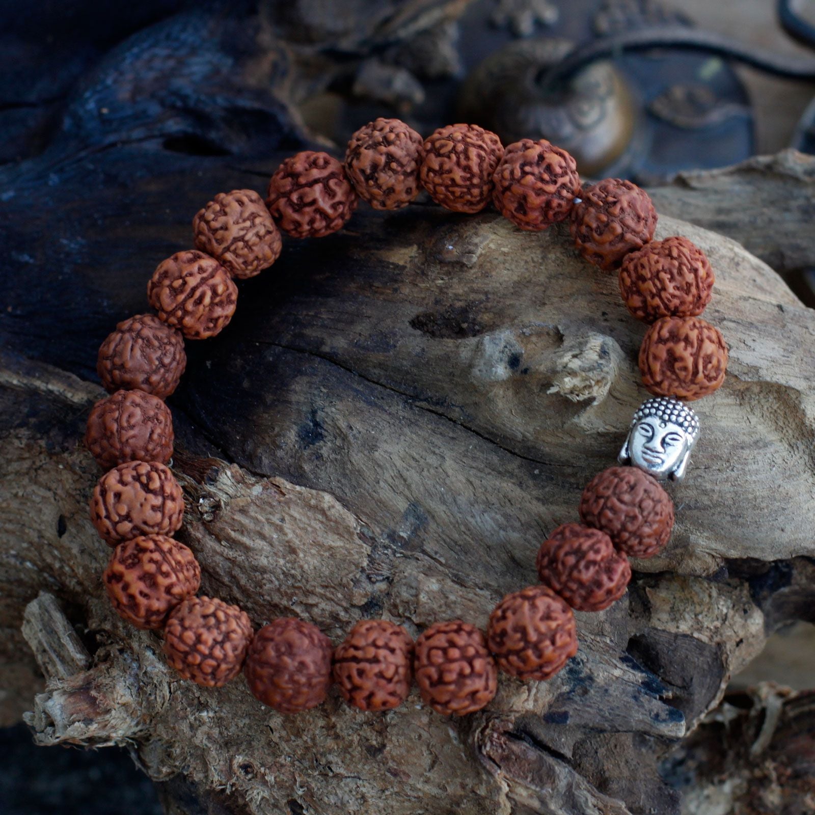 Pulseira Rudraksha Buda Japa Mala - Castanho
