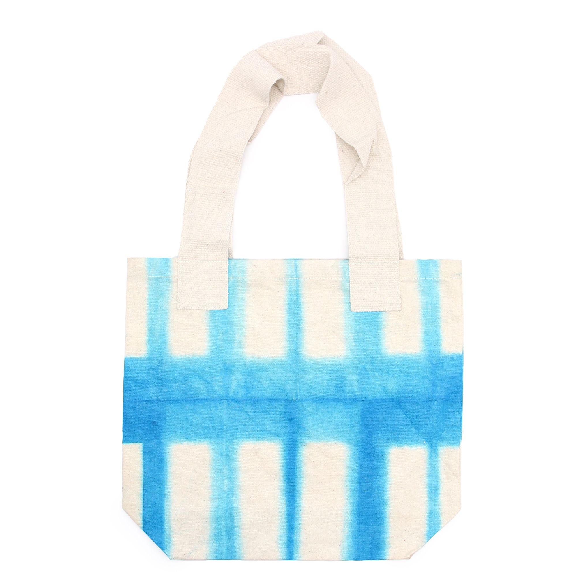 Bolsa de Algodão Natural Tie Dye - Retângulos Azul Claro - Alça Natural