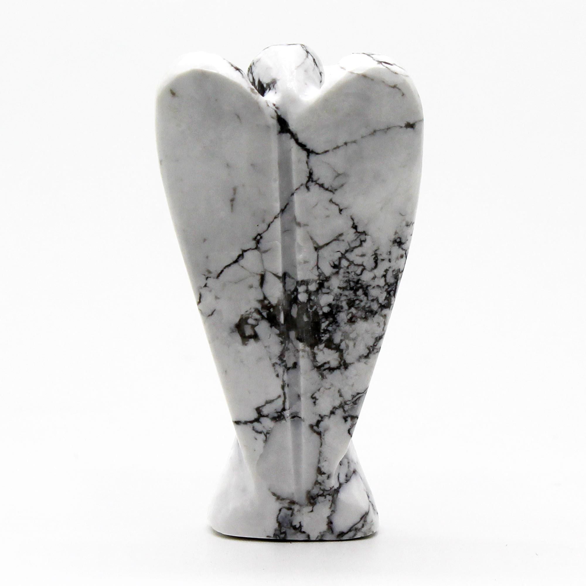 Anjo em Pedra Natural Esculpido à Mão Howlite Branca