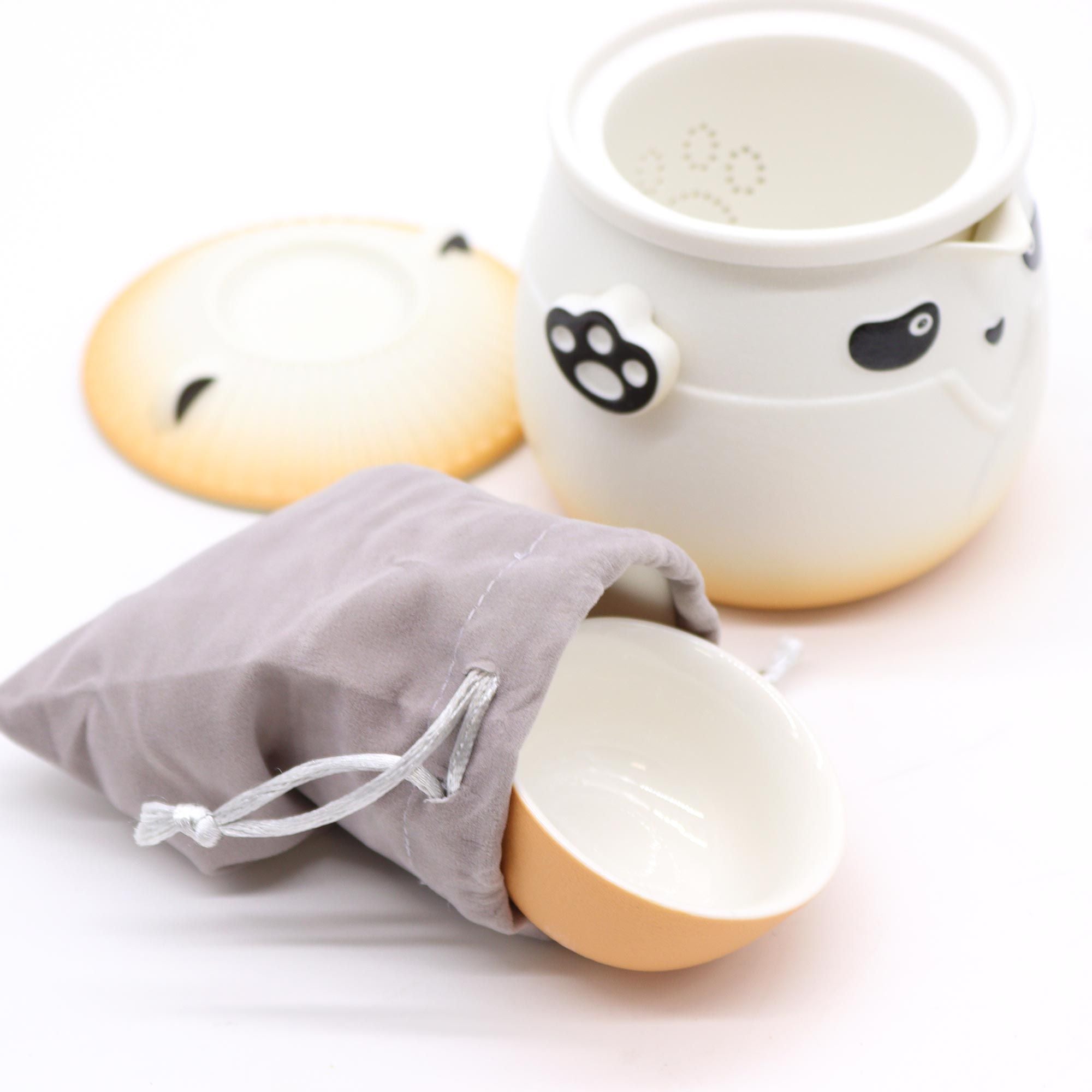 Conjunto de Bule Panda e Três Chávenas – Laranja