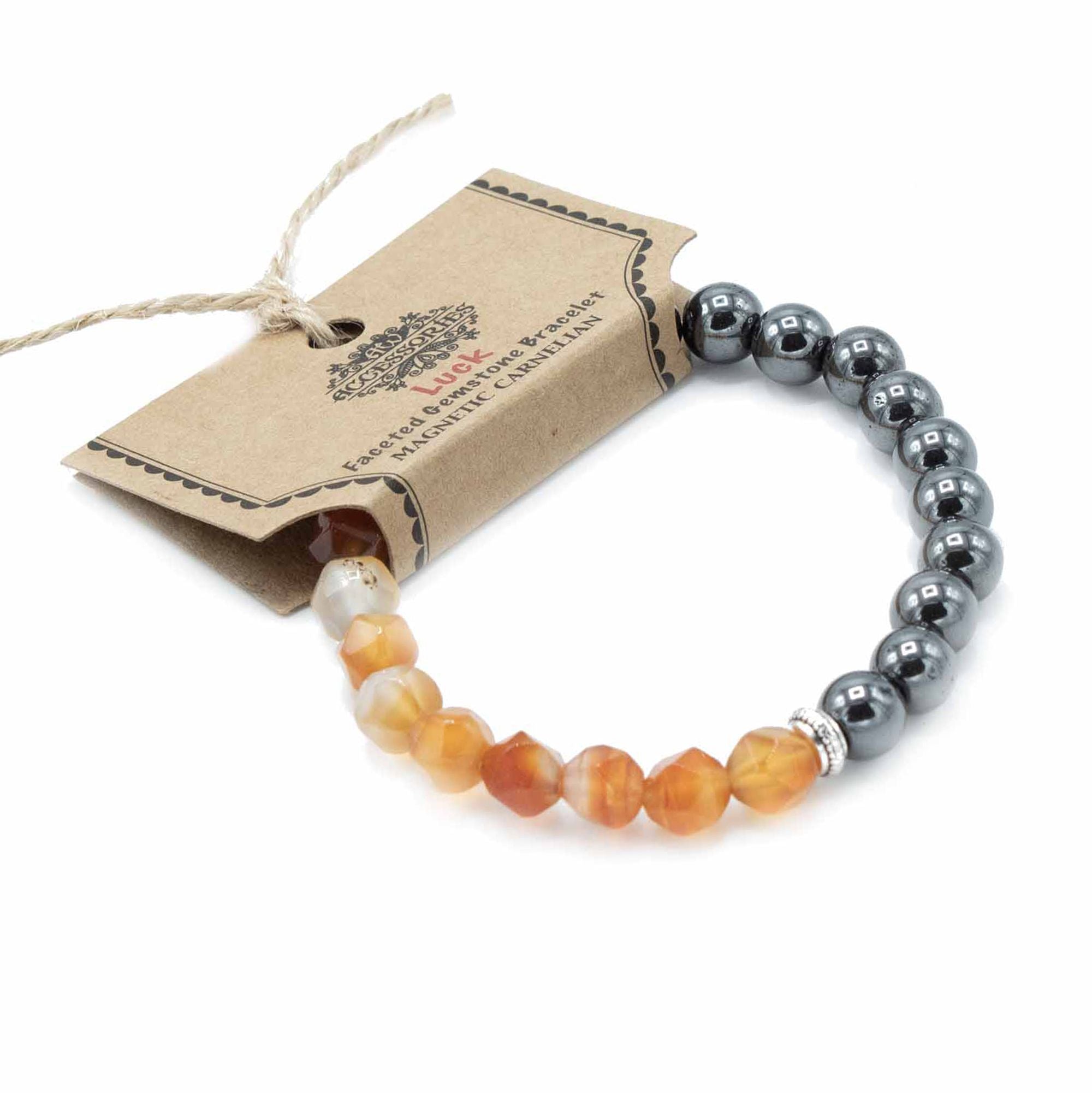 Pulseira Magnética em Pedra Natural Entalhada – Cornalina