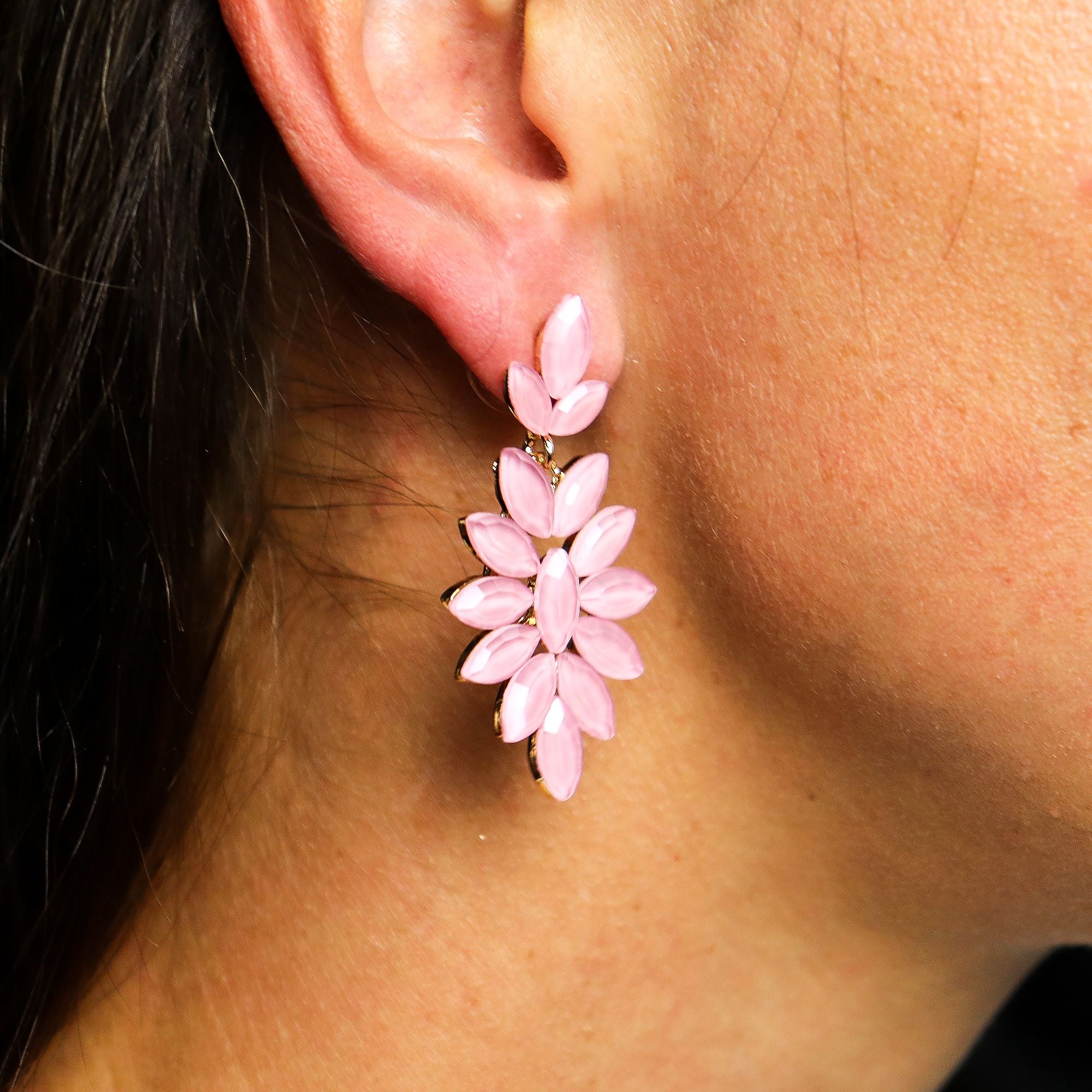 Brincos de Cristal Vintage - Compridos - Quartzo Rosa