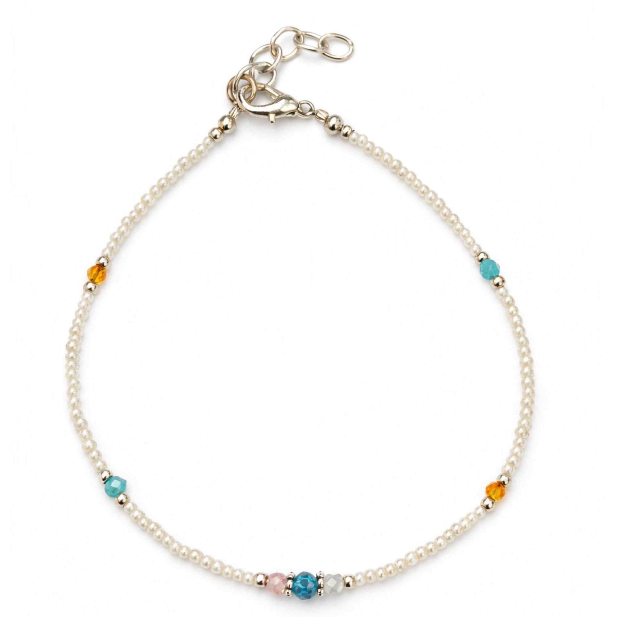 Tornozeleira Fina de Howlite Nepalês com Contas Facetadas - (22 cm)