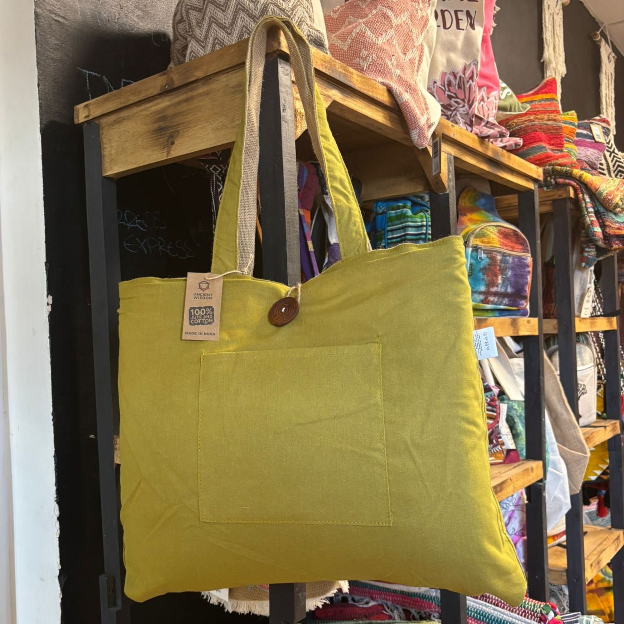 Bolsa Grande Reversível de Juta e Algodão - Pistácio