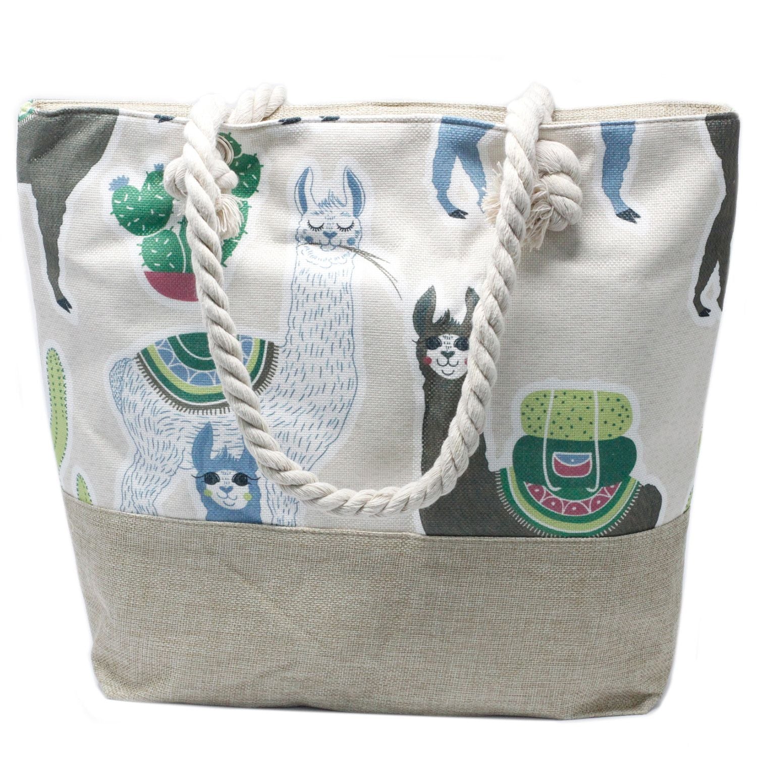 Bolsa shopper com alça de corda - Lhamas