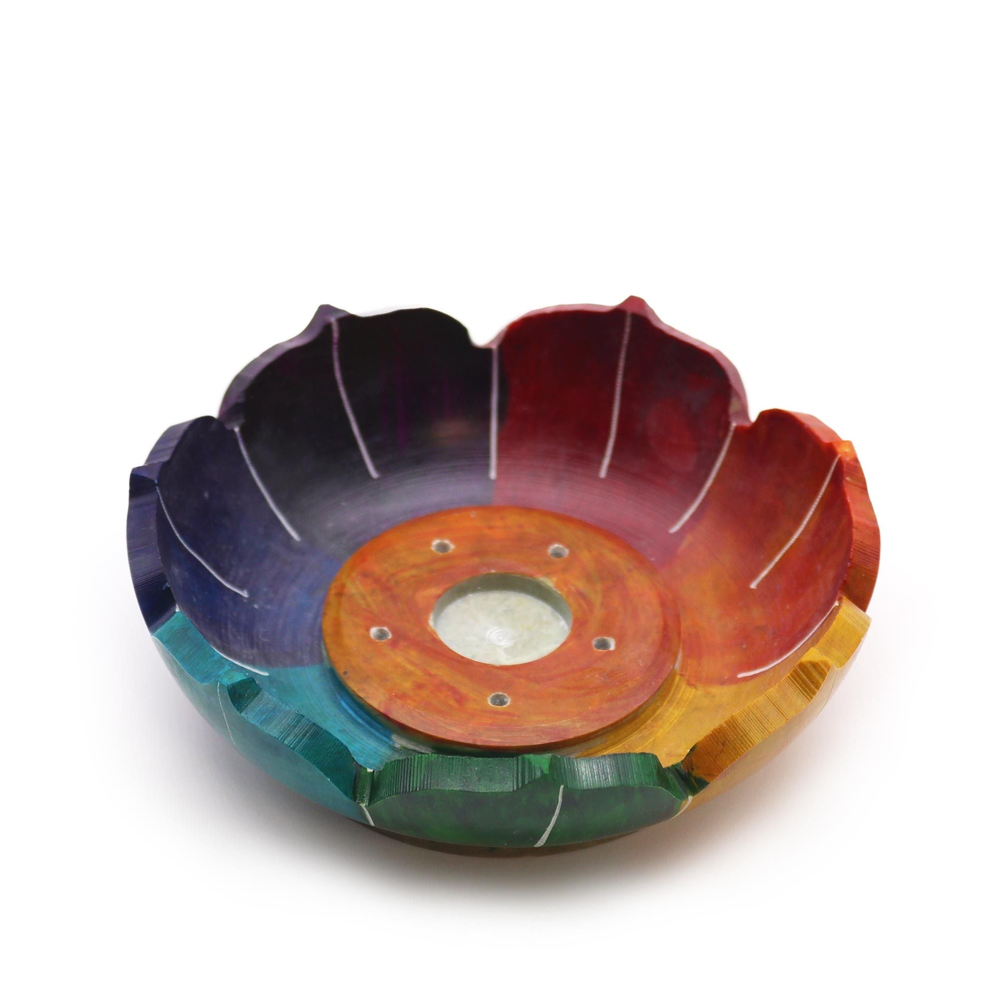 Suporte de Incenso Flor de Lótus em Esteatite Cores dos Chakras