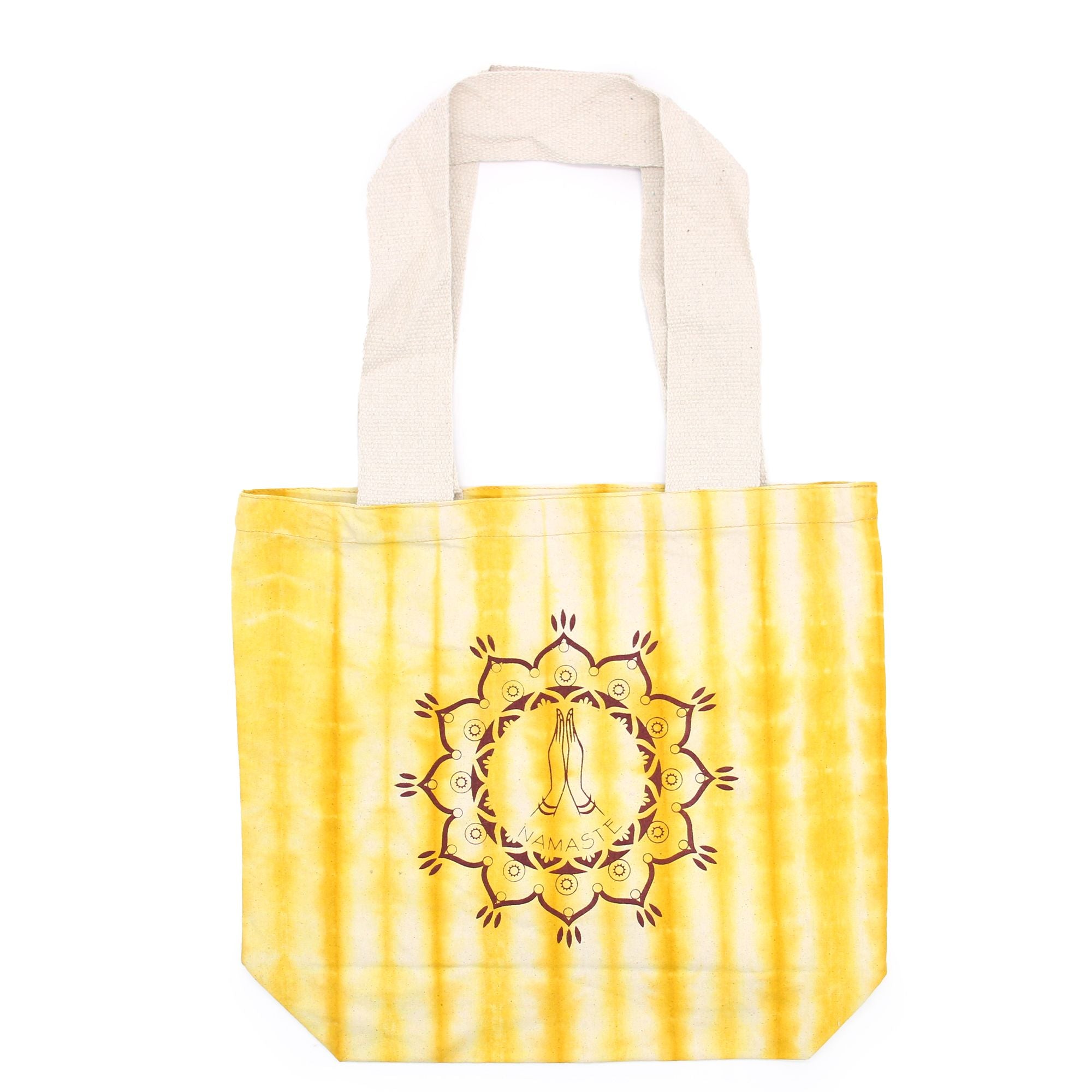 Bolsa de Algodão Tie Dye - Namaste Hands - Amarelo - Alça Natural