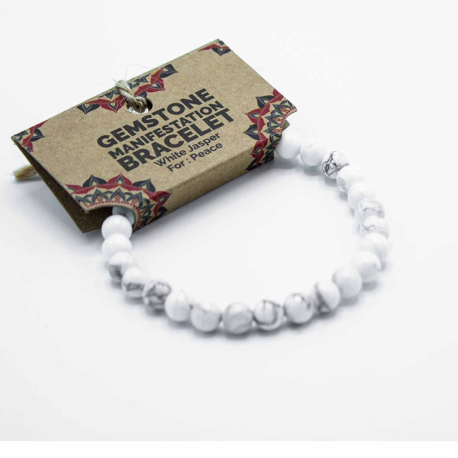 Pulseira de Manifestação em Pedra Natural – Jaspe Branco – Paz