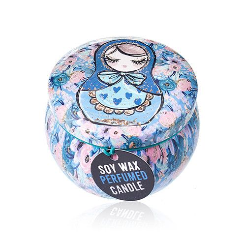 Vela Artística em Lata Bonecas Russas Boneca Azul