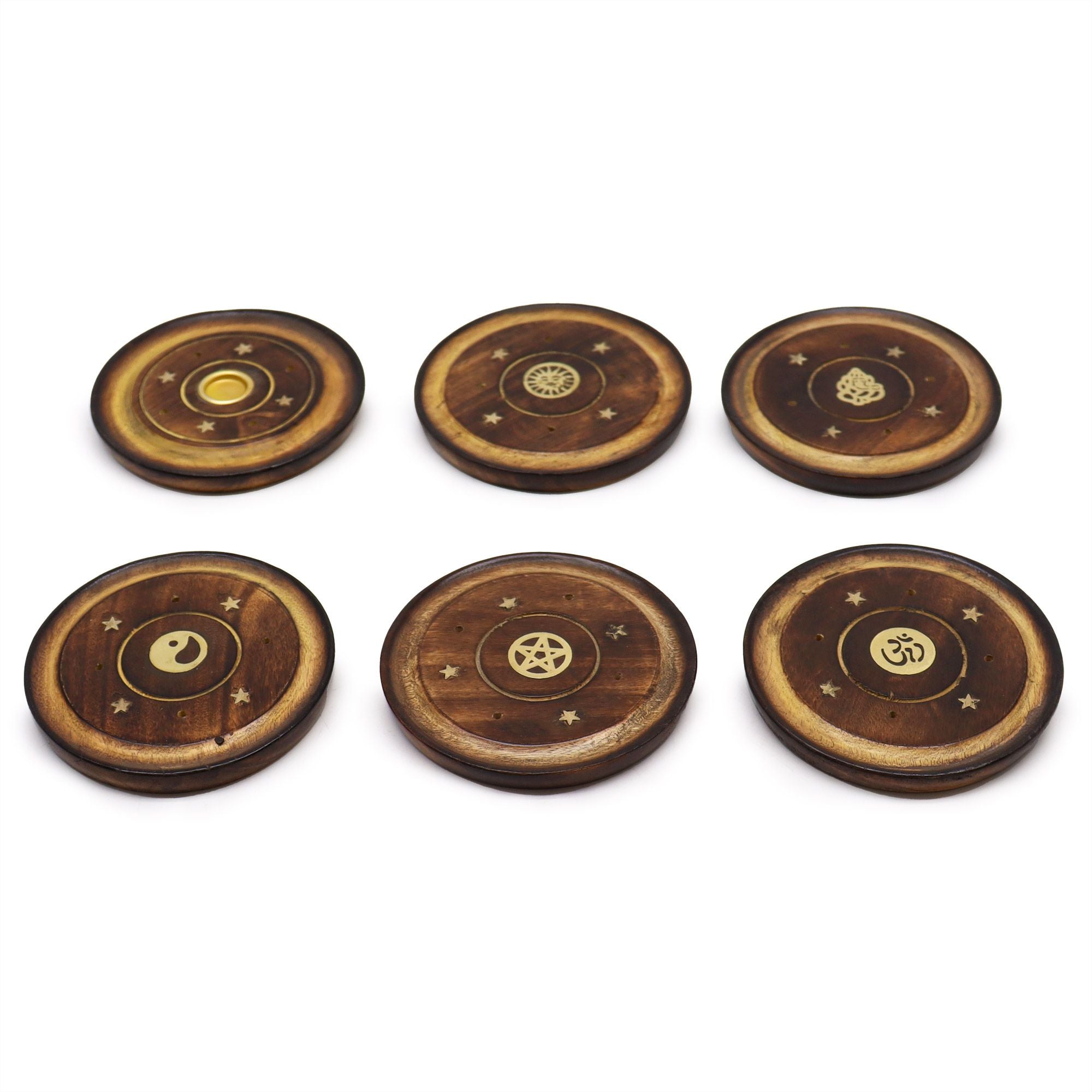 Suporte de Incenso em Disco de Madeira de Manga para Cone e Vareta