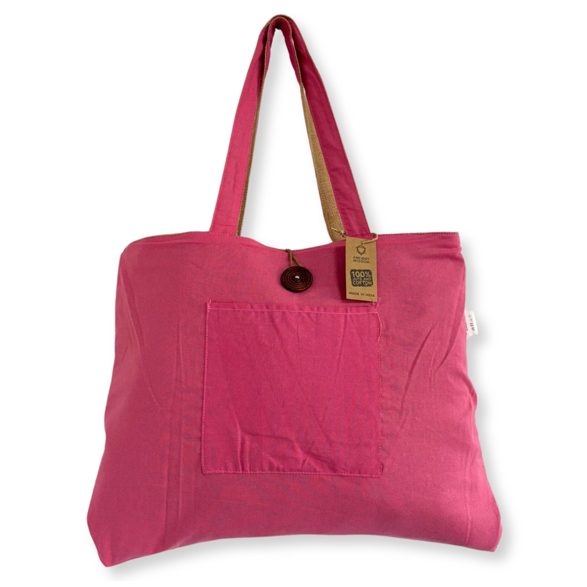 Bolsa Grande Reversível de Juta e Algodão - Rosa