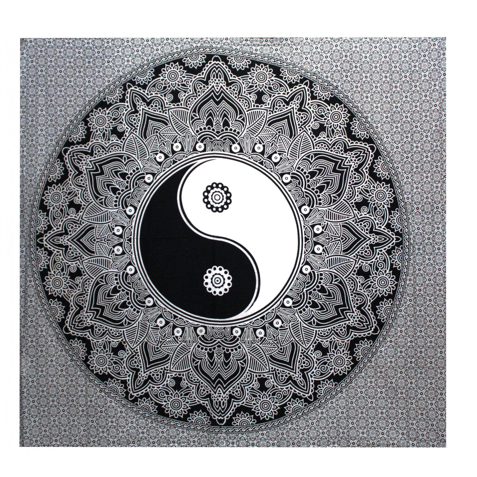 Colcha de Algodão Dupla Preto e Branco com Tapeçaria Yin Yang