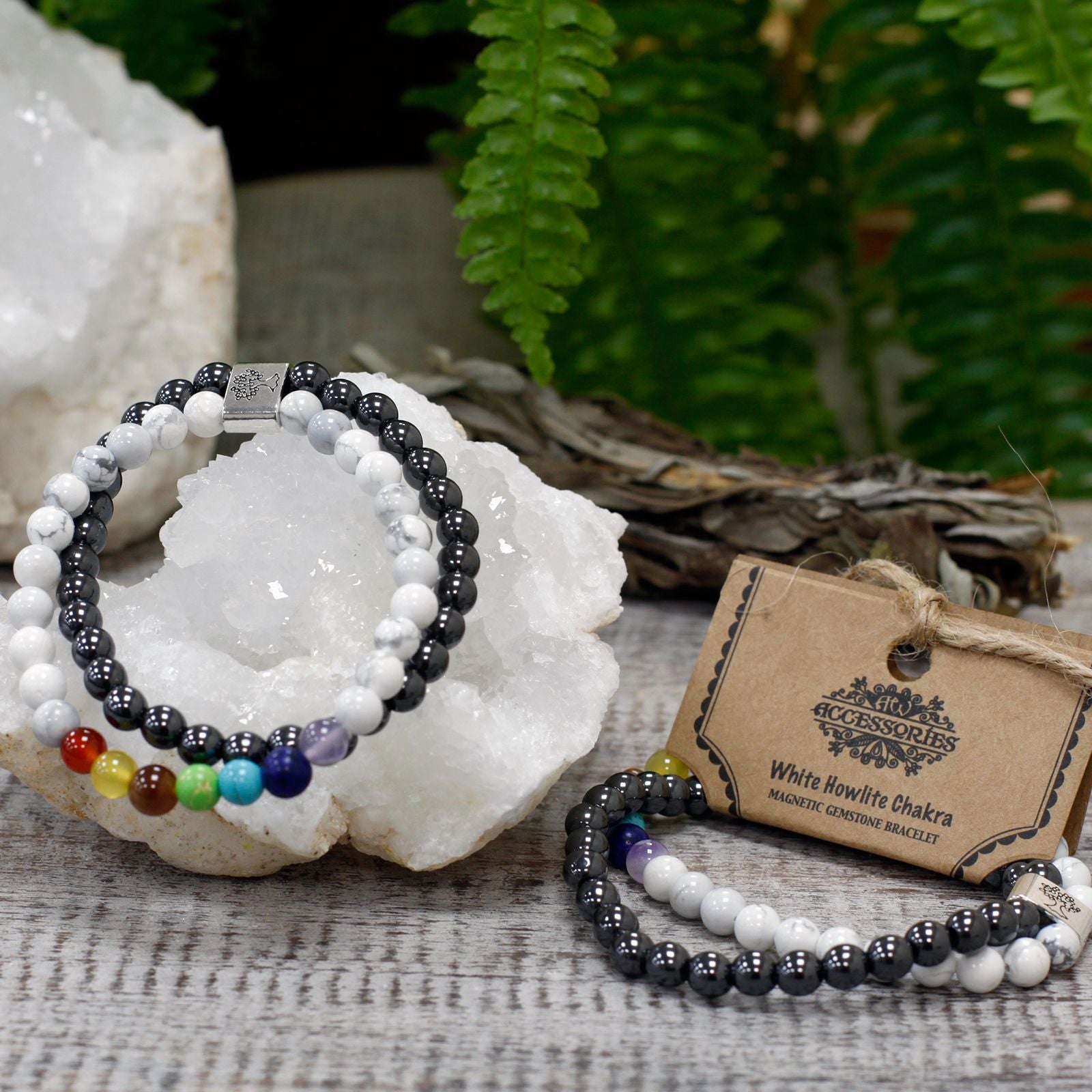 Pulseira Magnética em Pedras Naturais – Howlita Branca Chakra