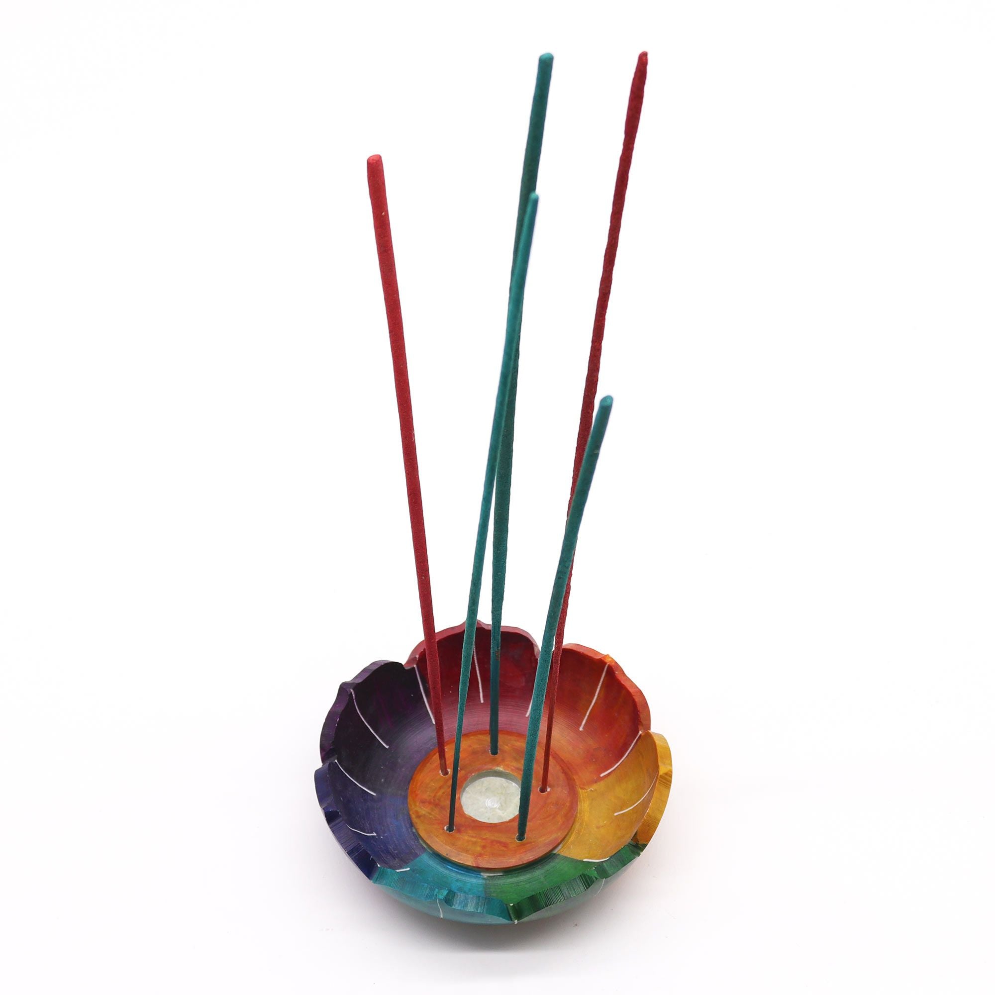 Suporte de Incenso Flor de Lótus em Esteatite Cores dos Chakras