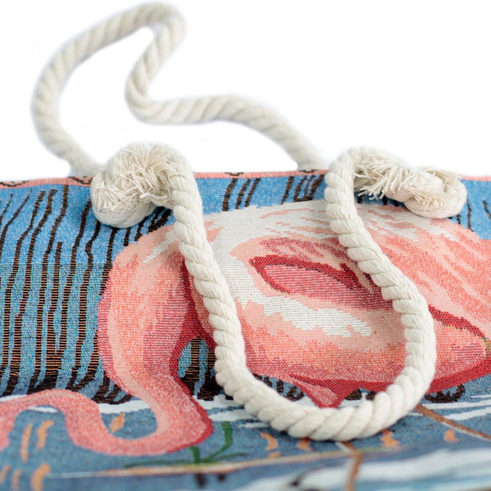 Bolsa shopper com alça de corda - Flamingo na lagoa