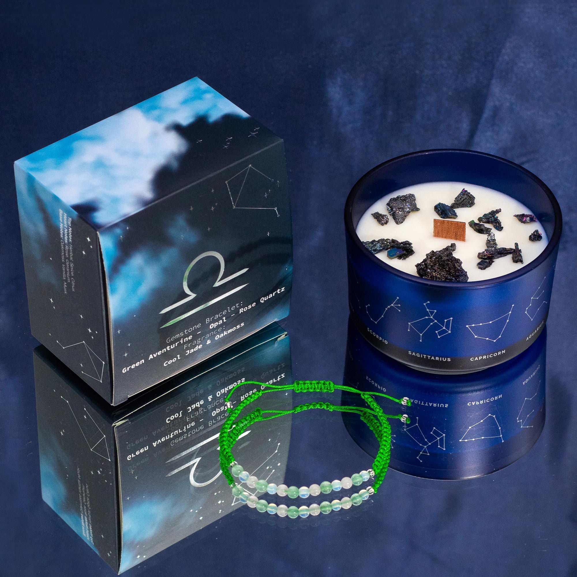 Vela de Cristal do Zodíaco com Pulseira de Pedras Naturais Balança